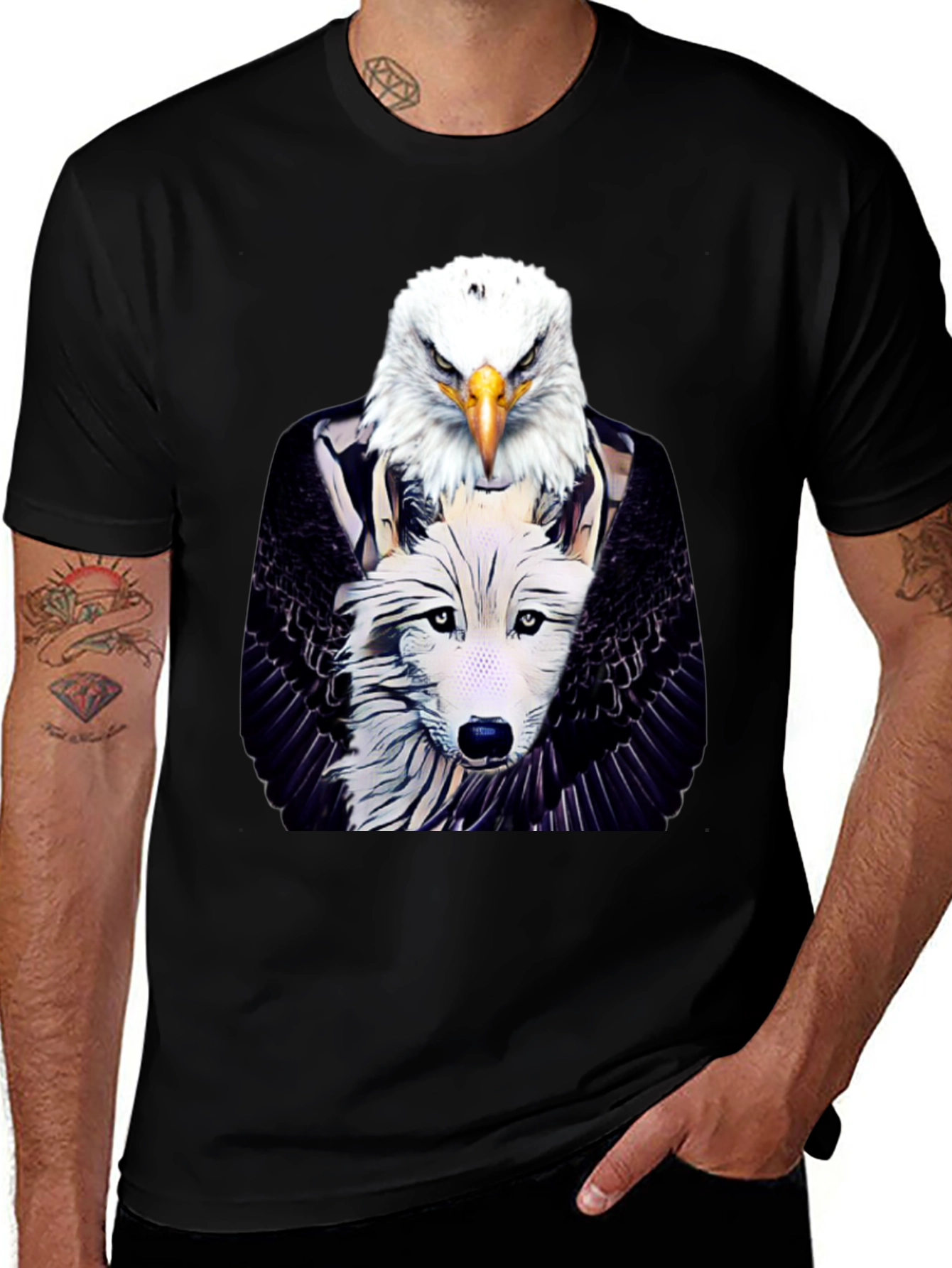 Variant 8 of Eagle & Wolf Graphic Tee - Unique Design