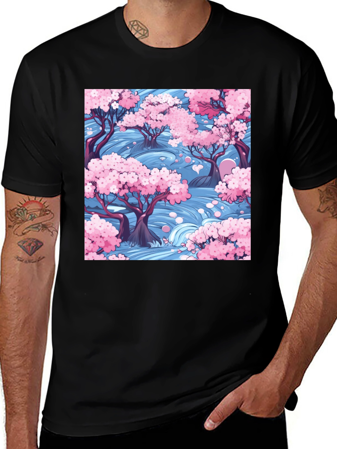 Variant 24 of Sakura River Graphic Tee - Nature Inspired Design