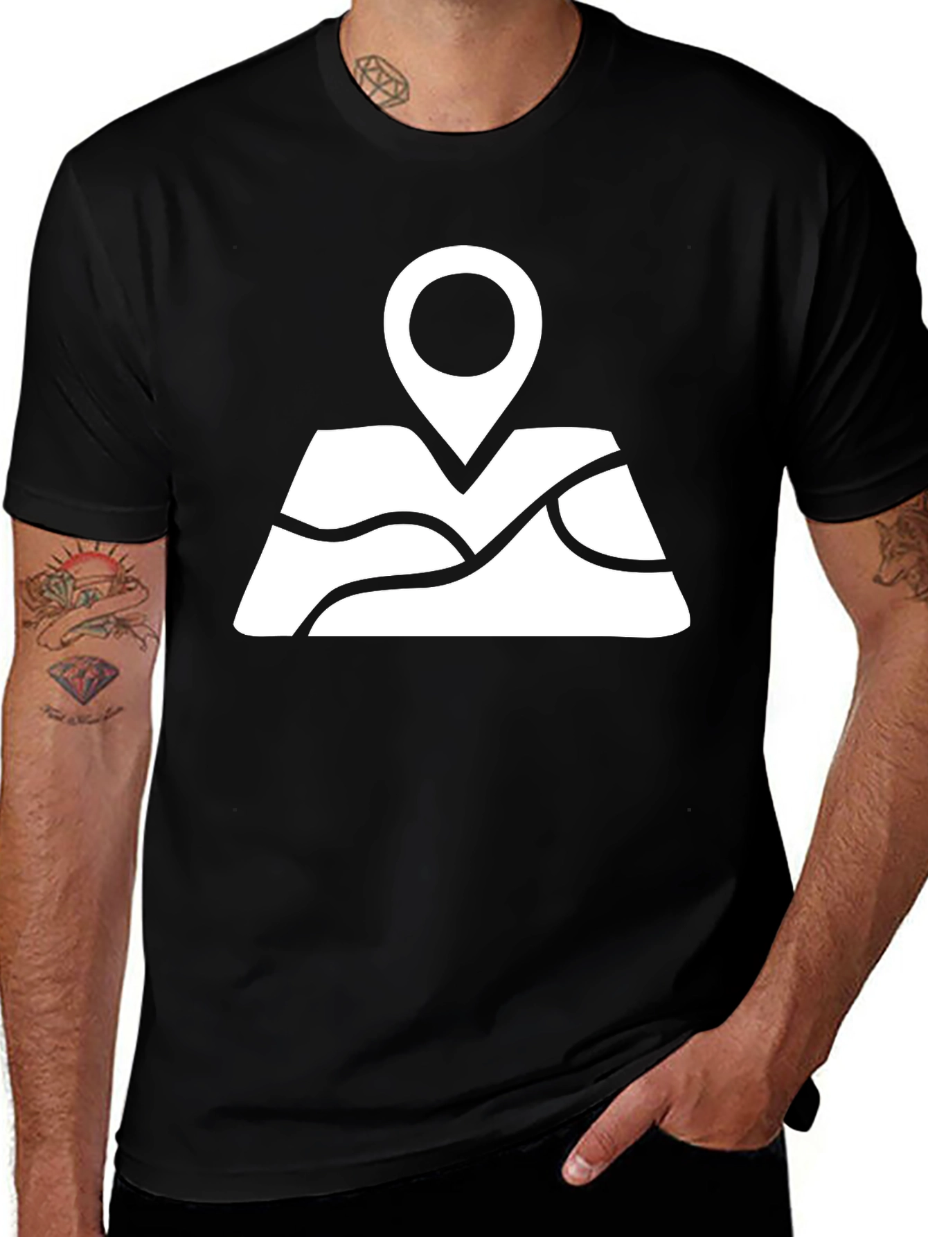 Map Pin Black T-Shirt - Adventure Awaits