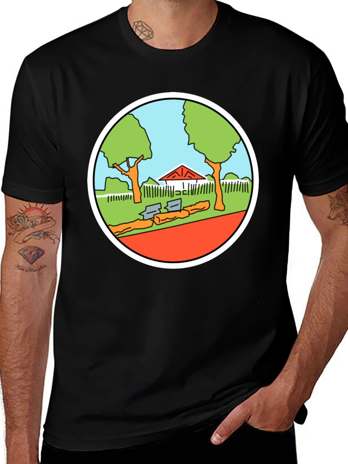 Variant 20 of Cartoon Park Graphic Tee - Black Cotton T-Shirt