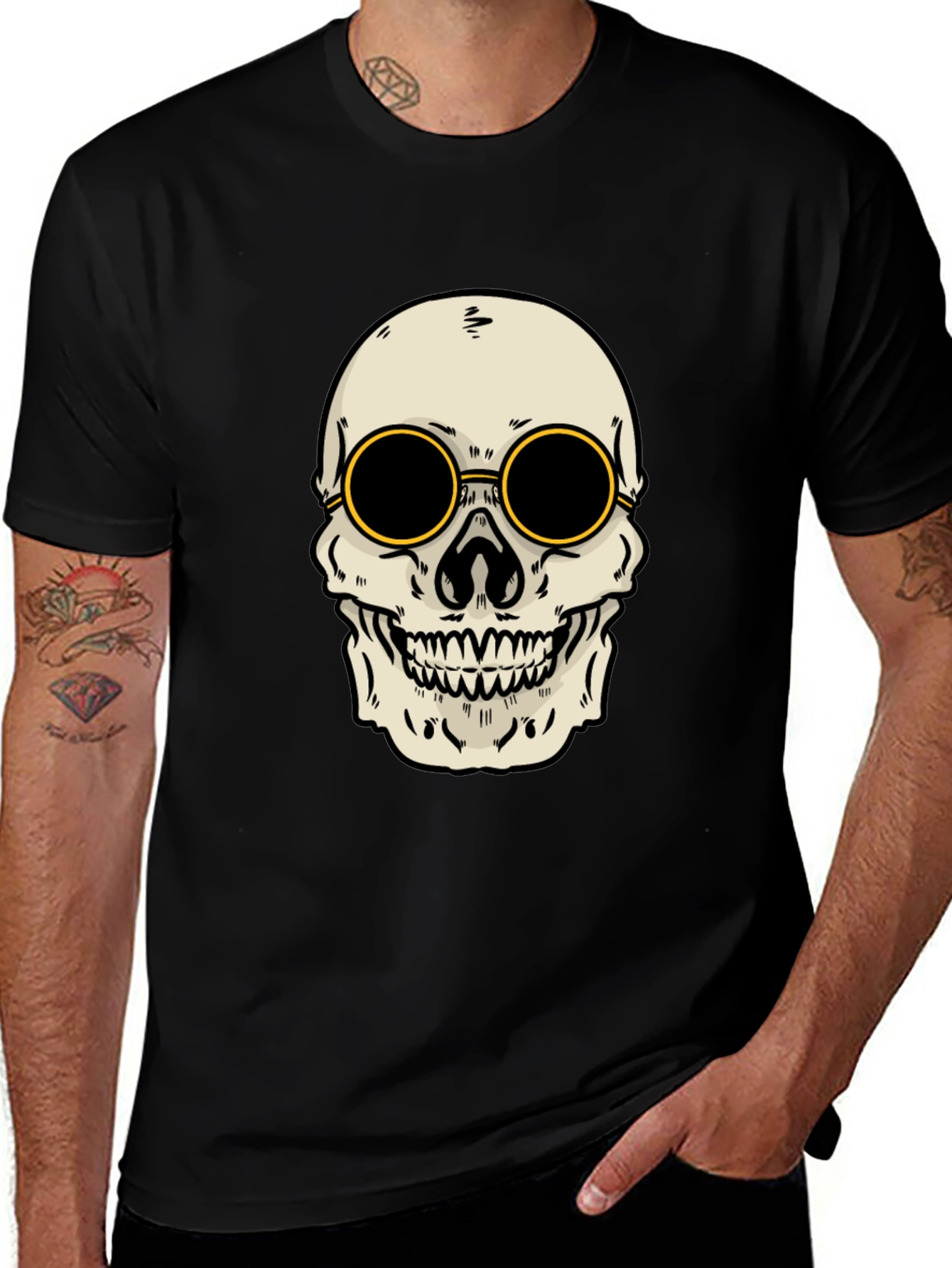 Variant 11 of Skull with Shades Graphic Tee - Black Cotton T-Shirt