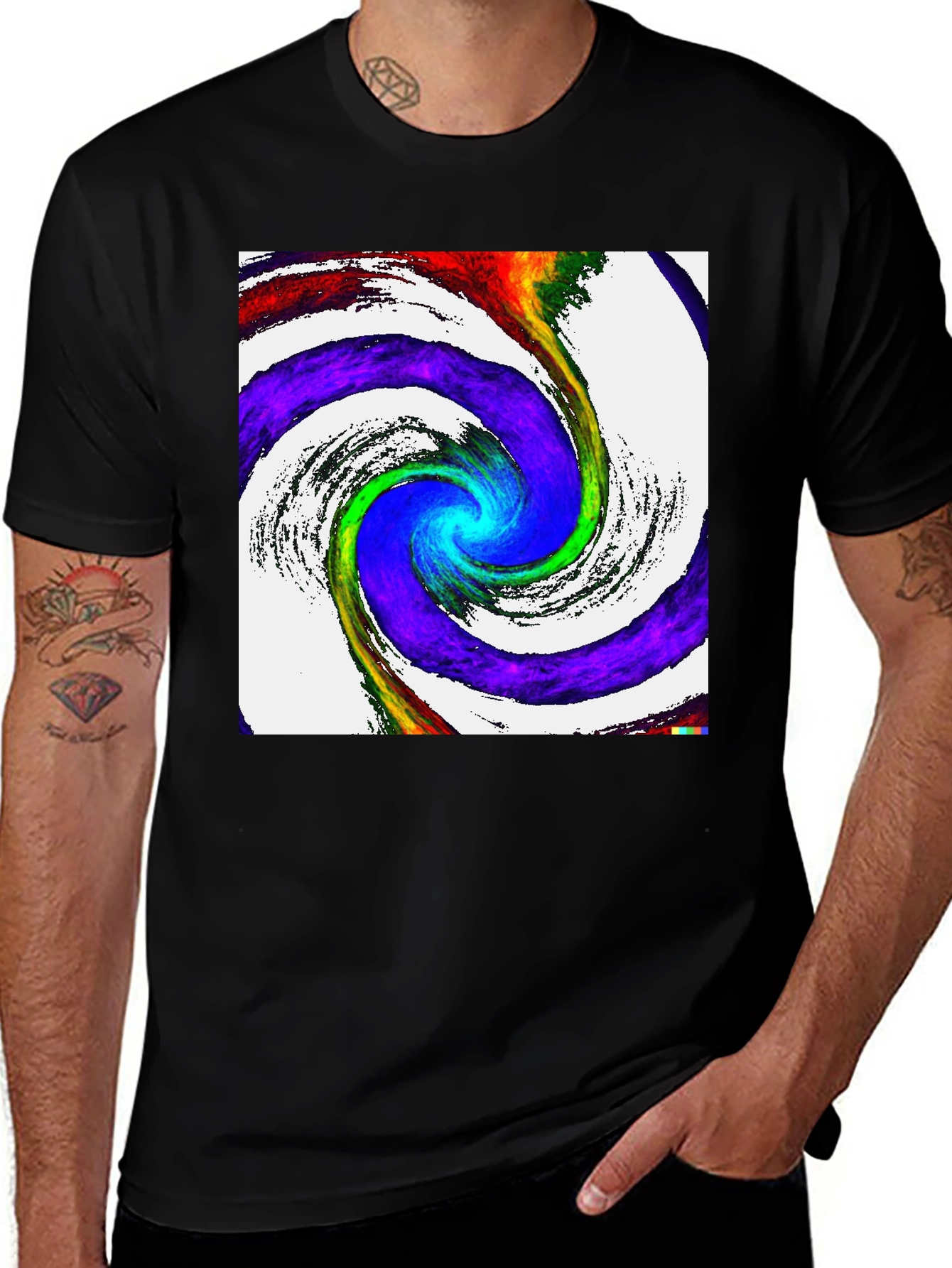 Variant 9 of Rainbow Swirl Graphic Tee - Black Cotton Blend