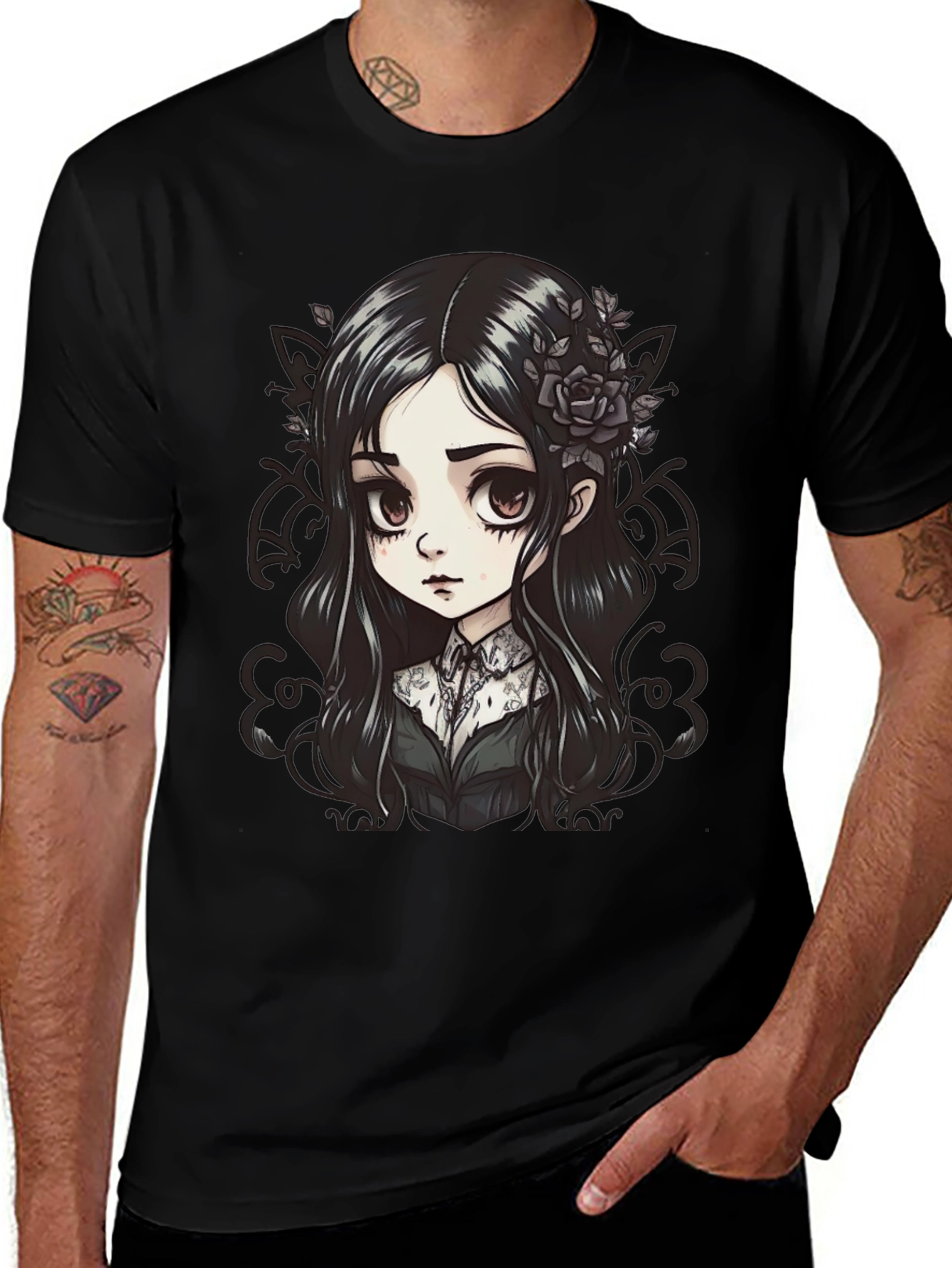Variant 27 of Gothic Anime Girl T-Shirt - Black