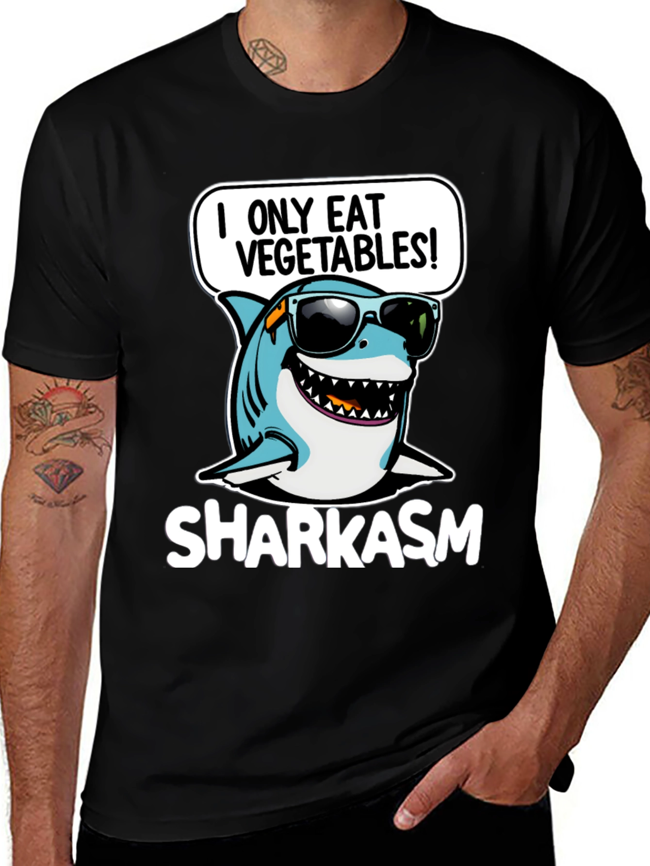 Variant 21 of Sharkasm I Only Eat Vegetables T-Shirt