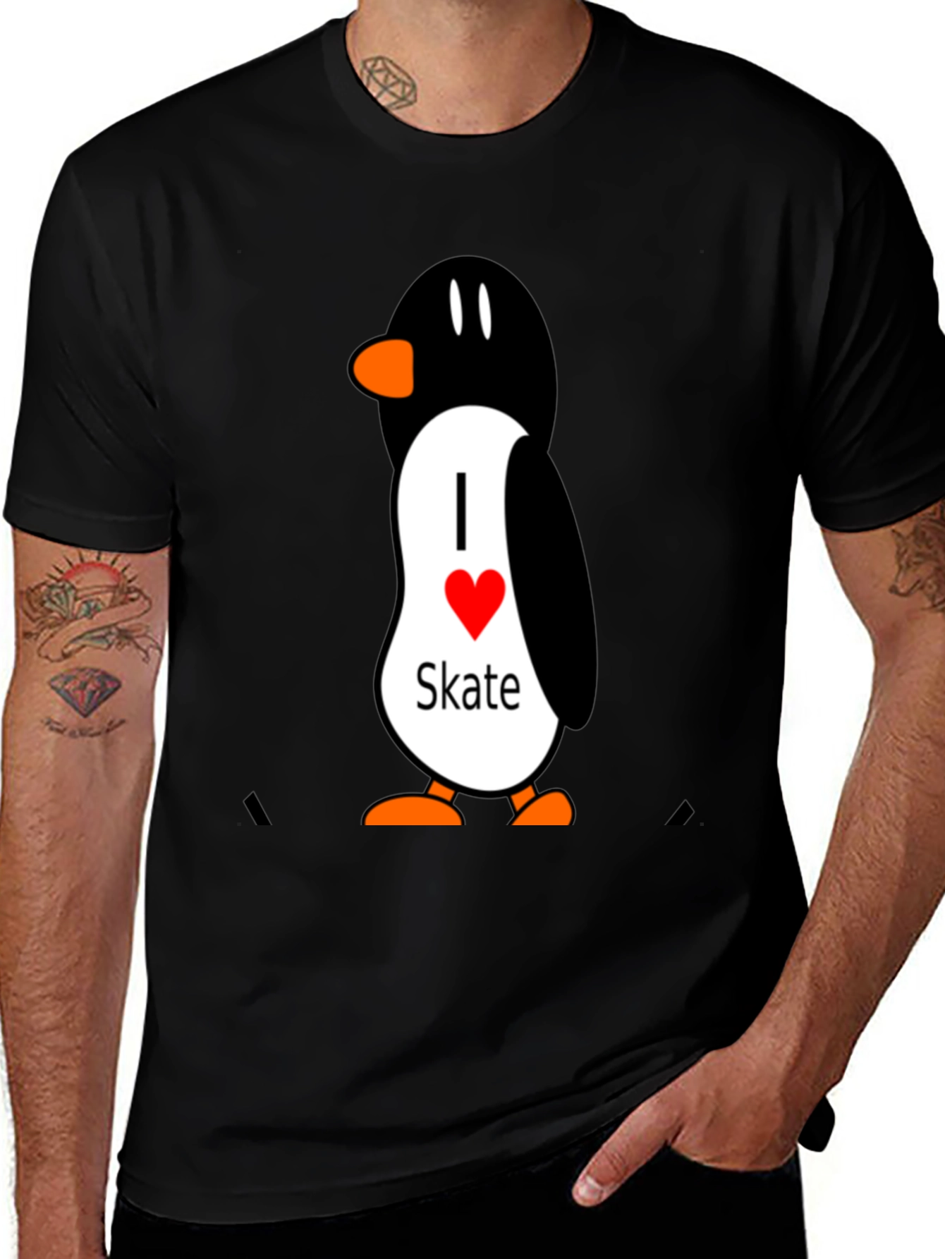Variant 19 of I Love Skate Penguin T-Shirt - Fun Black Cotton Tee