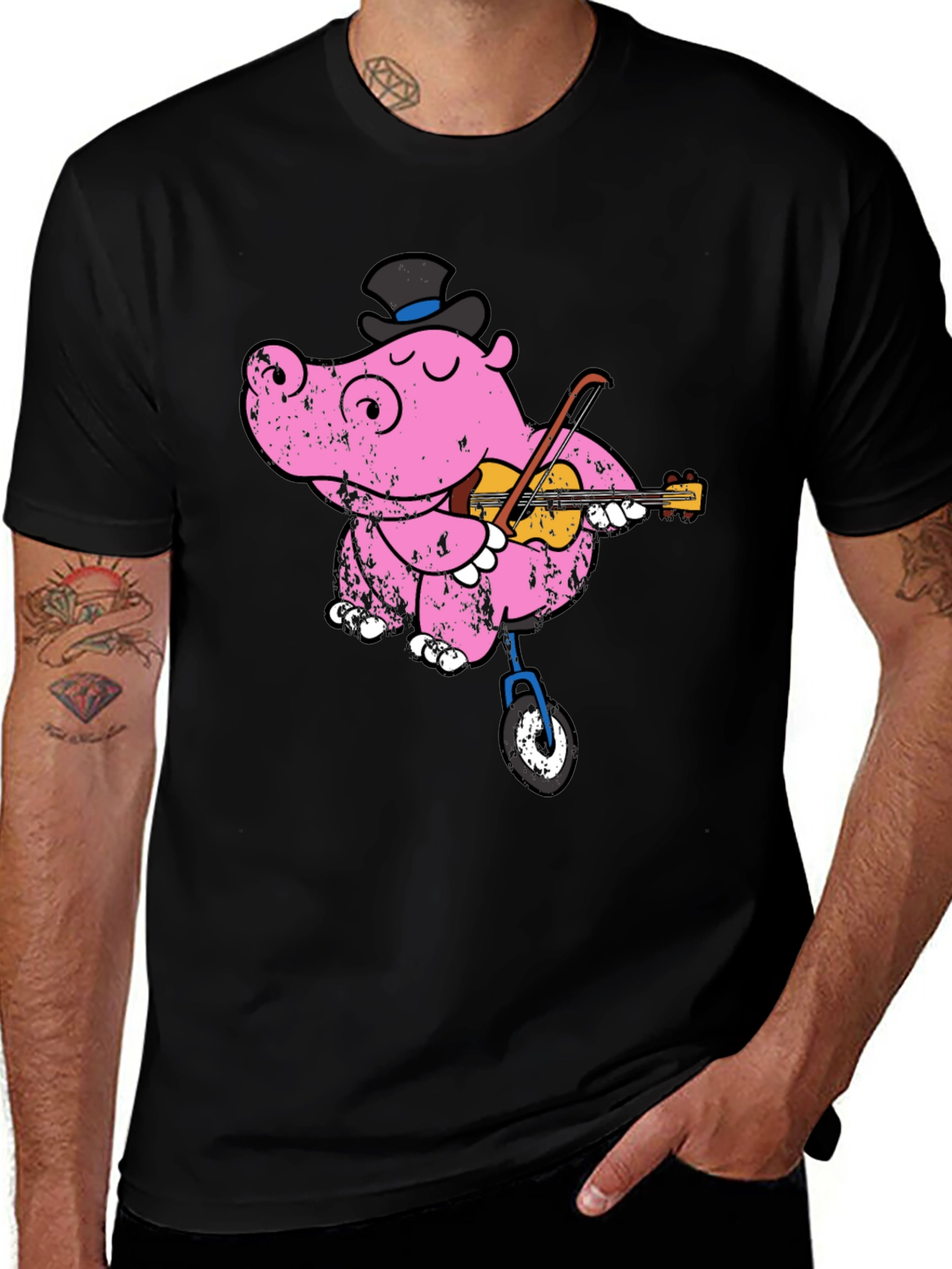 Variant 18 of Unicycling Hippo T-Shirt - Whimsical Design