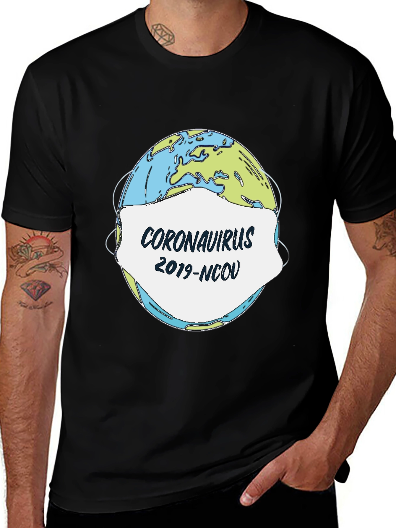 Coronavirus Globe Mask Black T-Shirt