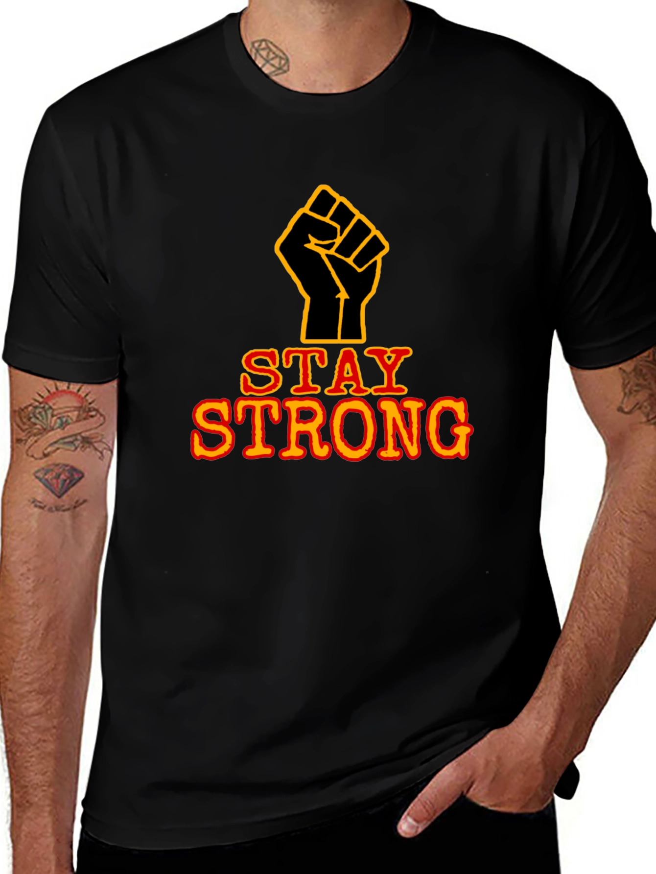 Variant 16 of Stay Strong Fist Graphic Black T-Shirt
