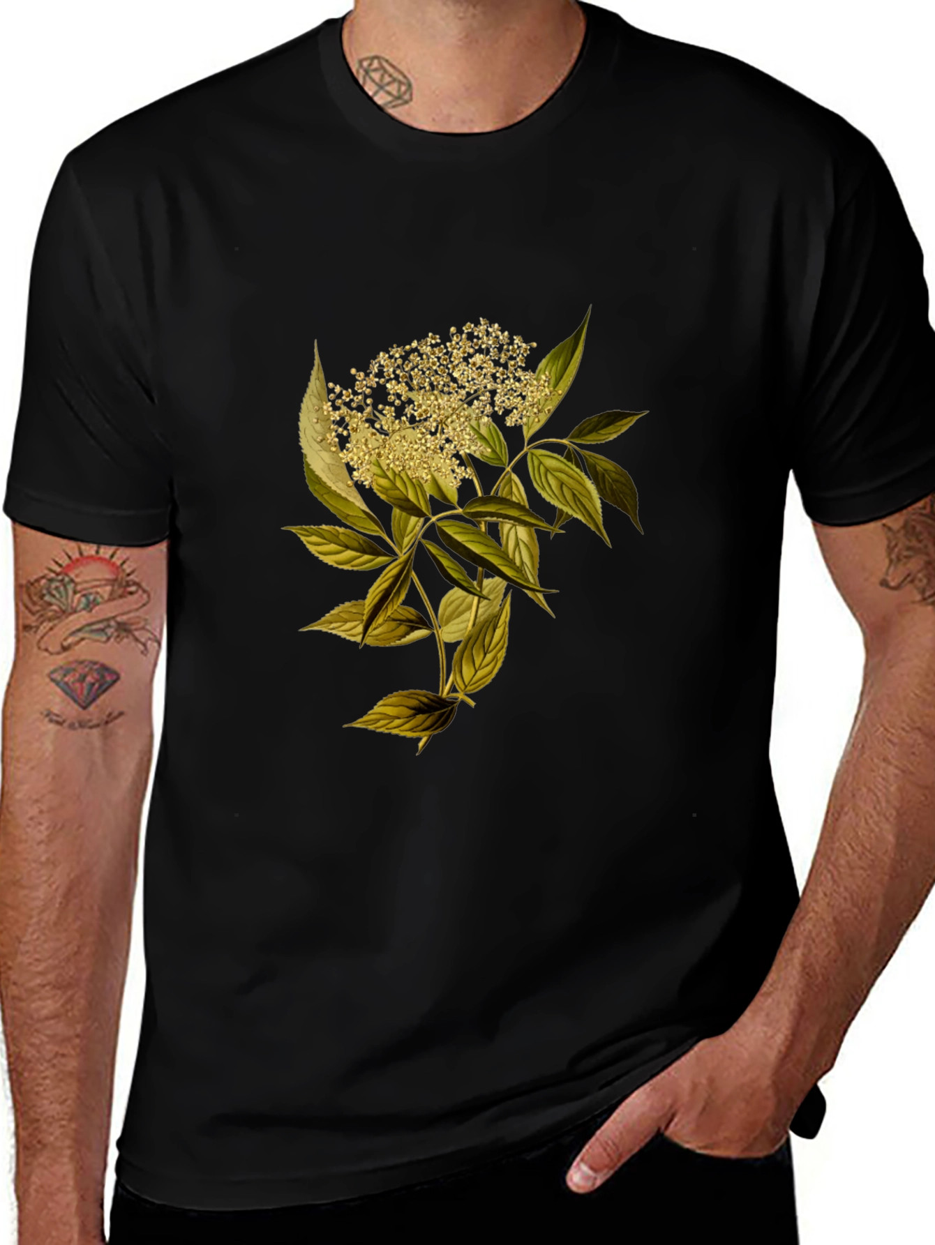Variant 17 of Botanical Print Black T-Shirt