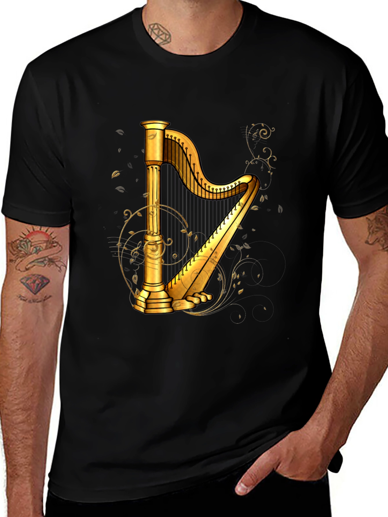 Variant 20 of Golden Harp Graphic Tee - Stylish Musician's Shirt