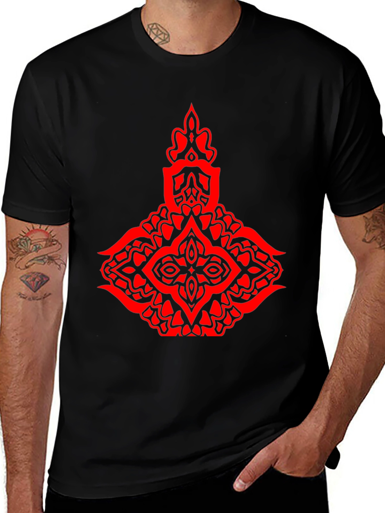 Variant 26 of Bold Red Mandala Graphic Black T-Shirt