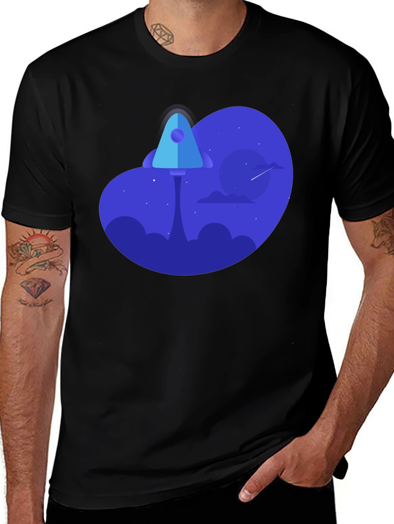 Variant 12 of Rocket Launch Graphic Tee - Black Cotton T-Shirt