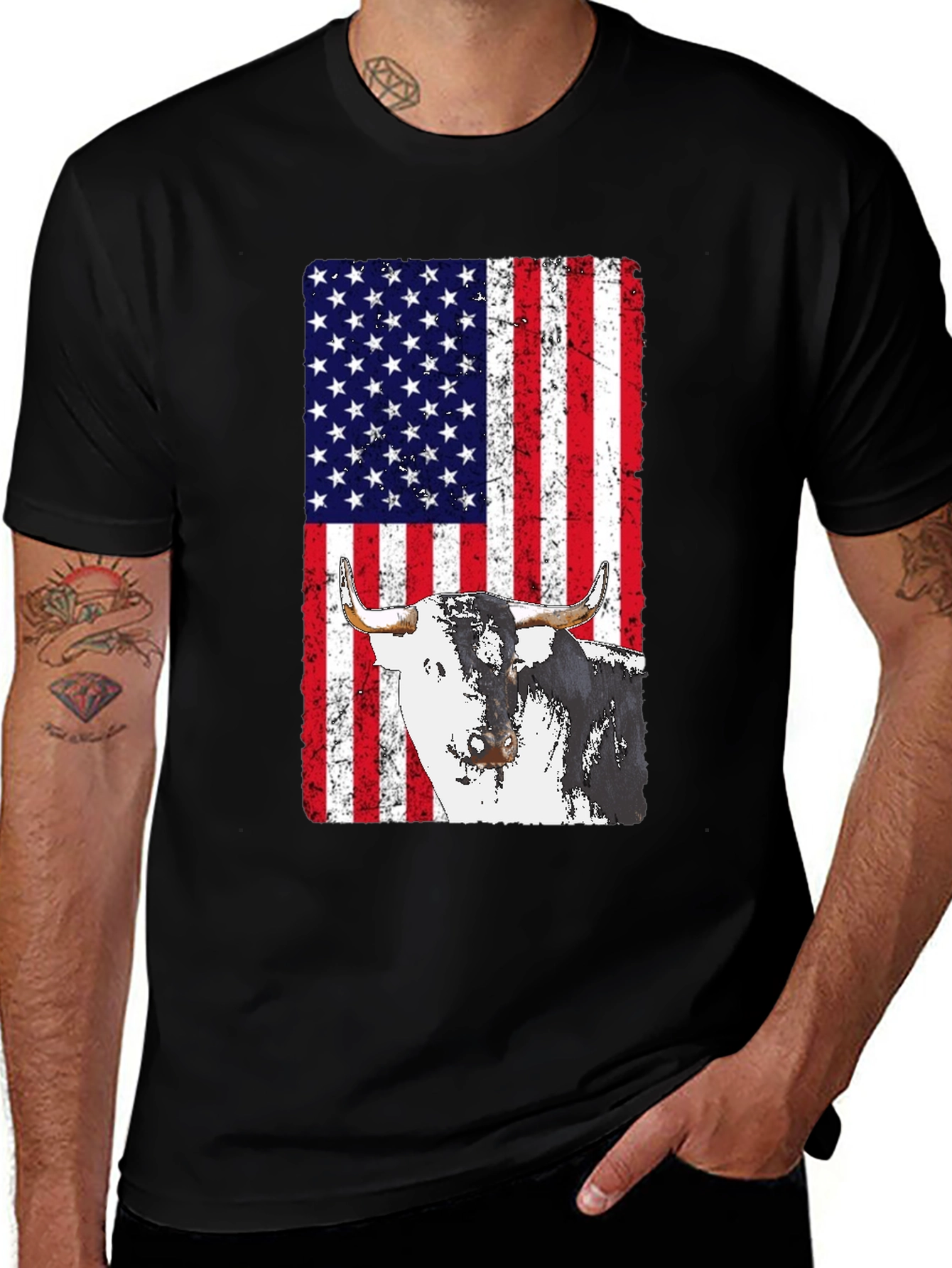 Variant 27 of American Flag Bull Graphic T-Shirt