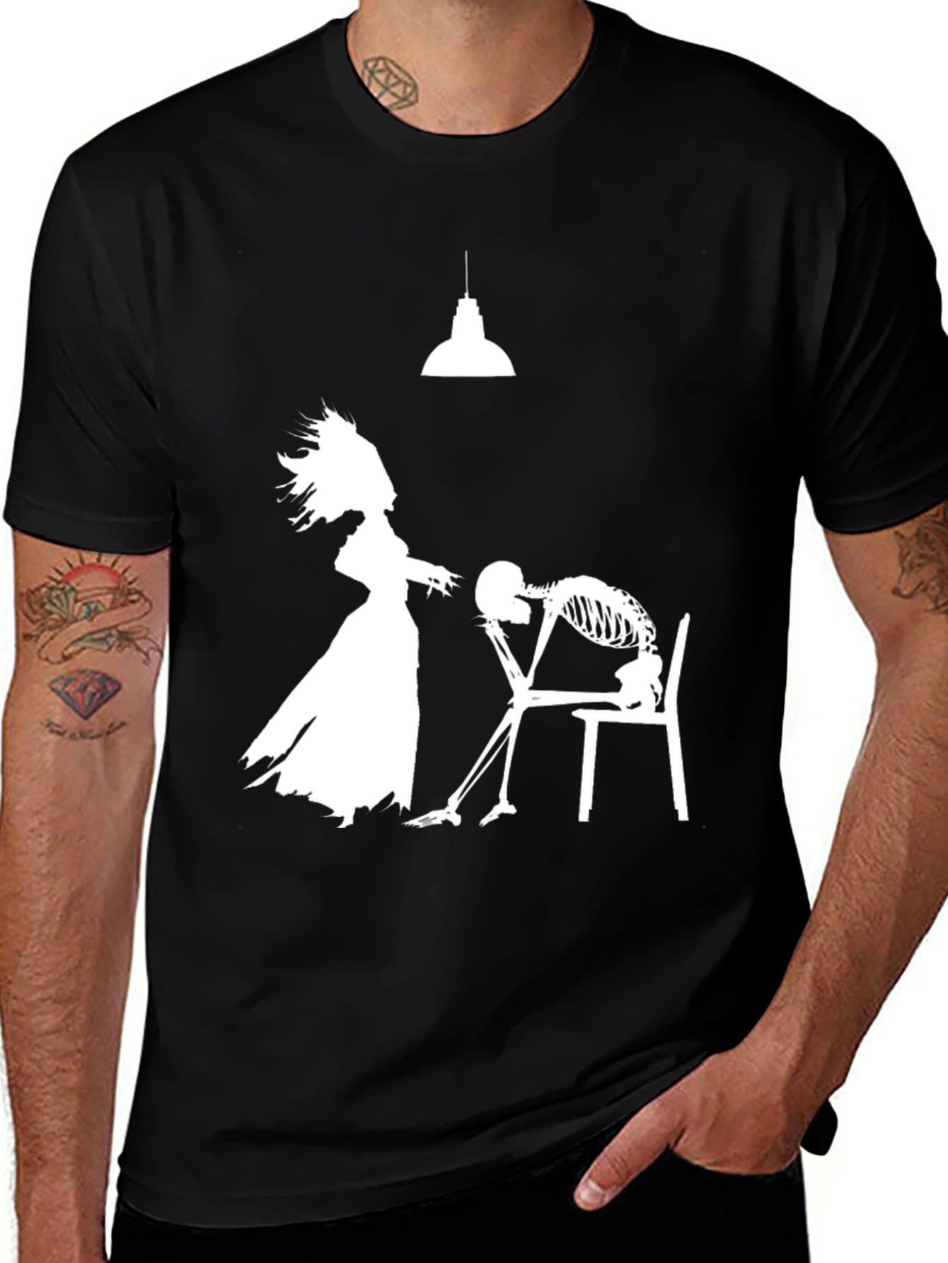 Variant 12 of Humorous Black T-Shirt: Love Never Dies Design