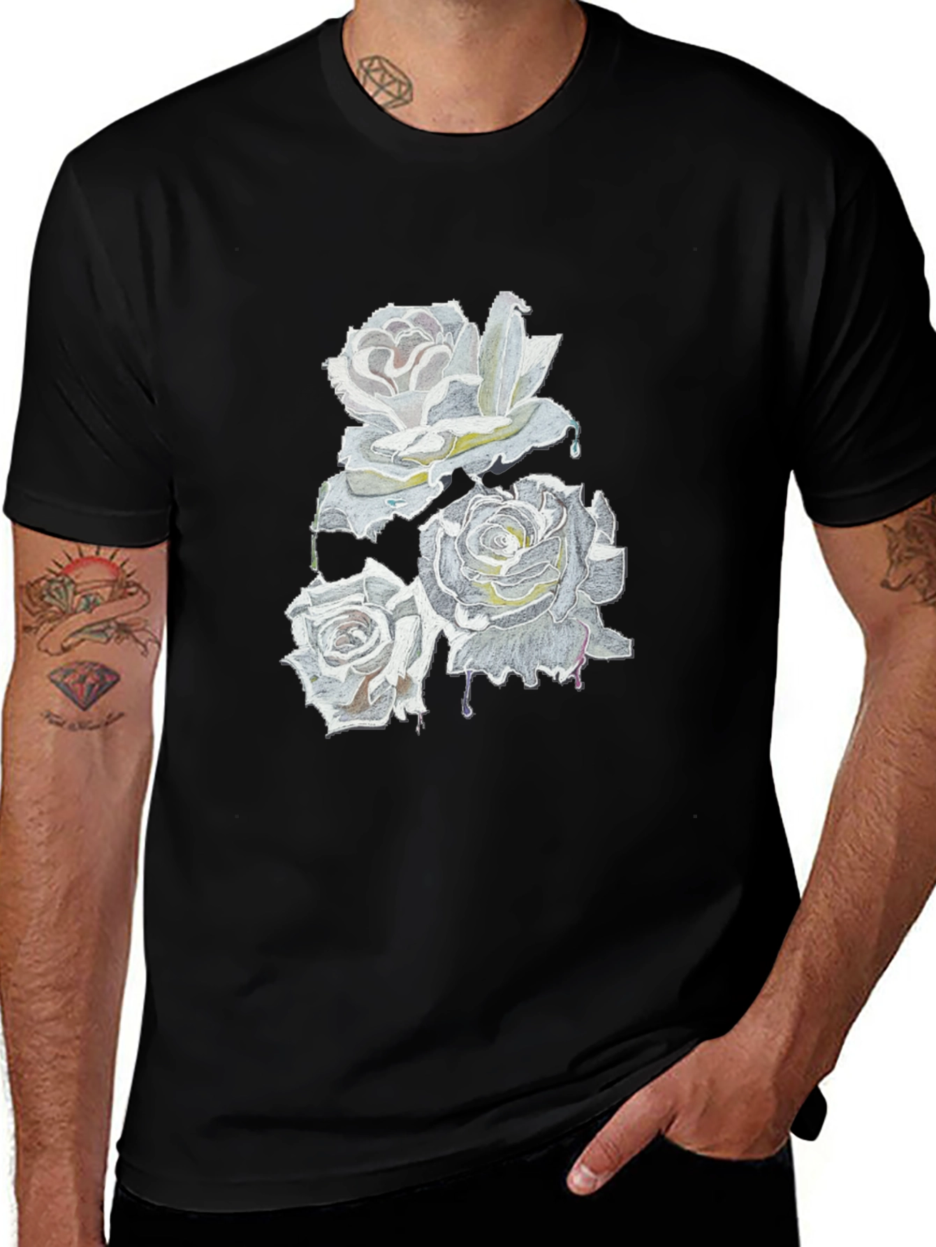 Roses Drip Graphic Black T-Shirt