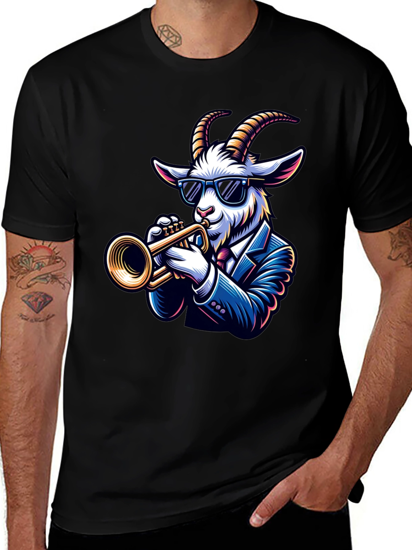 Variant 6 of Cool Goat Trumpet Player Graphic Tee