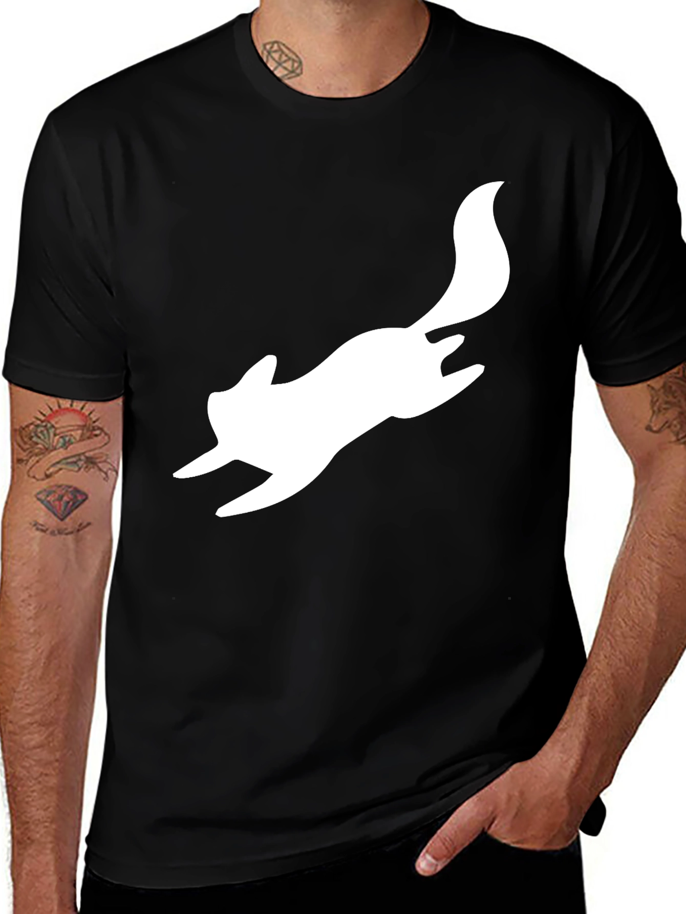 Variant 28 of Stylish Black T-Shirt with White Squirrel Design