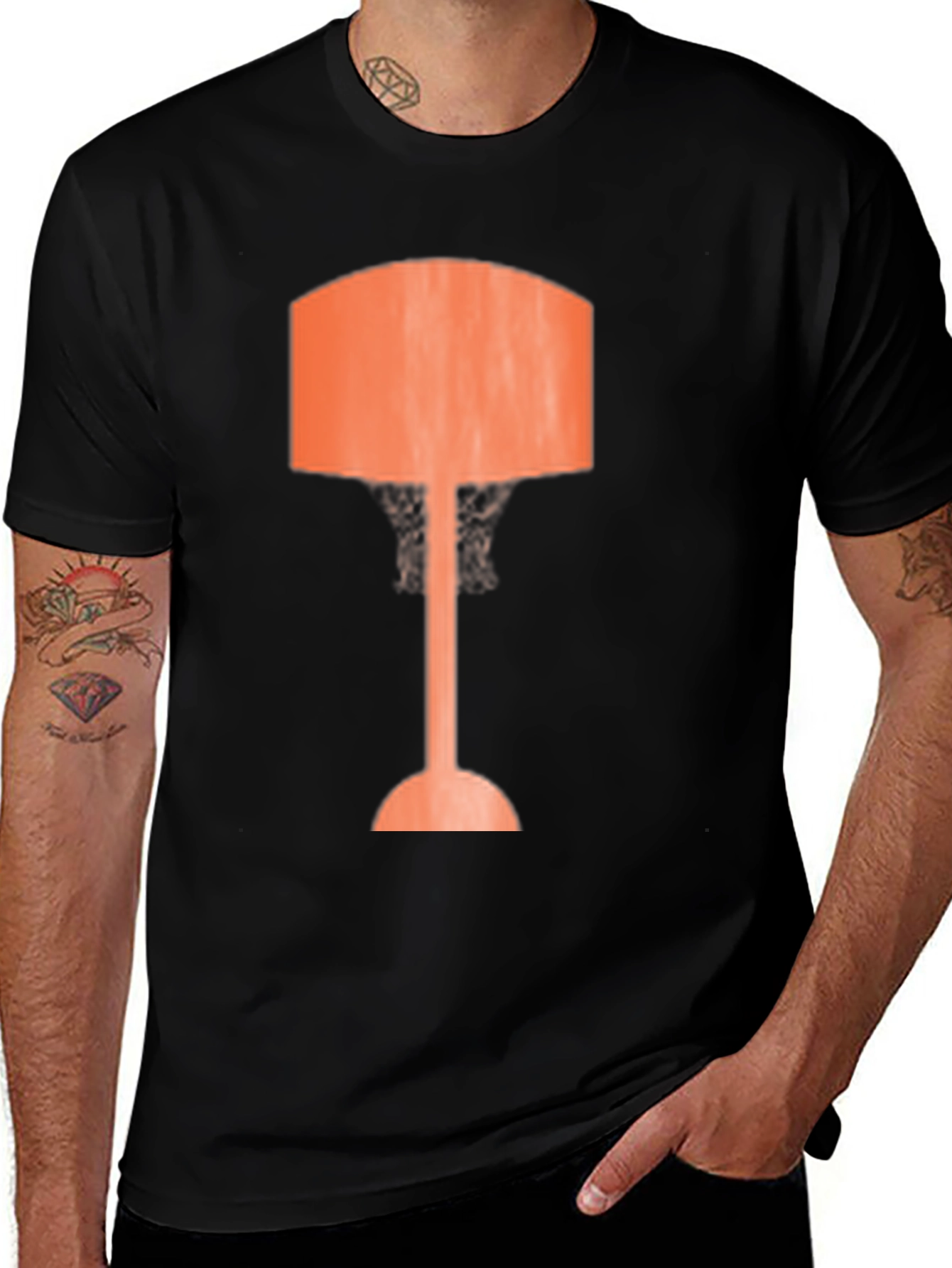 Variant 24 of Retro Lamp Graphic Tee - Stylish Black T-Shirt