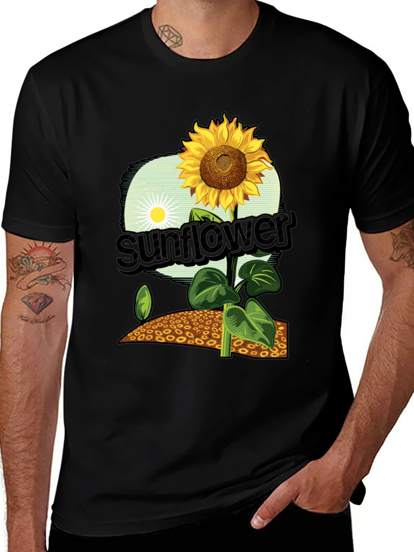 Variant 19 of Sunflower Graphic Print T-Shirt - Black Cotton Tee
