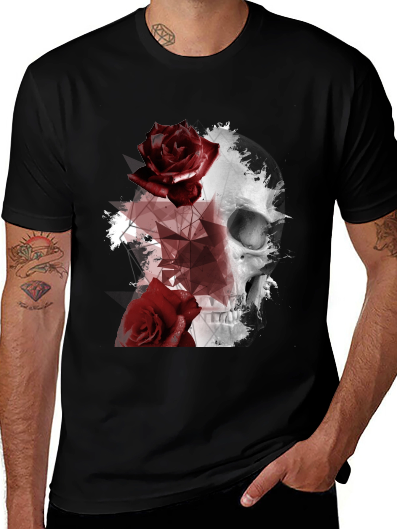 Variant 19 of Skull & Rose Graphic Tee - Stylish Gothic Design