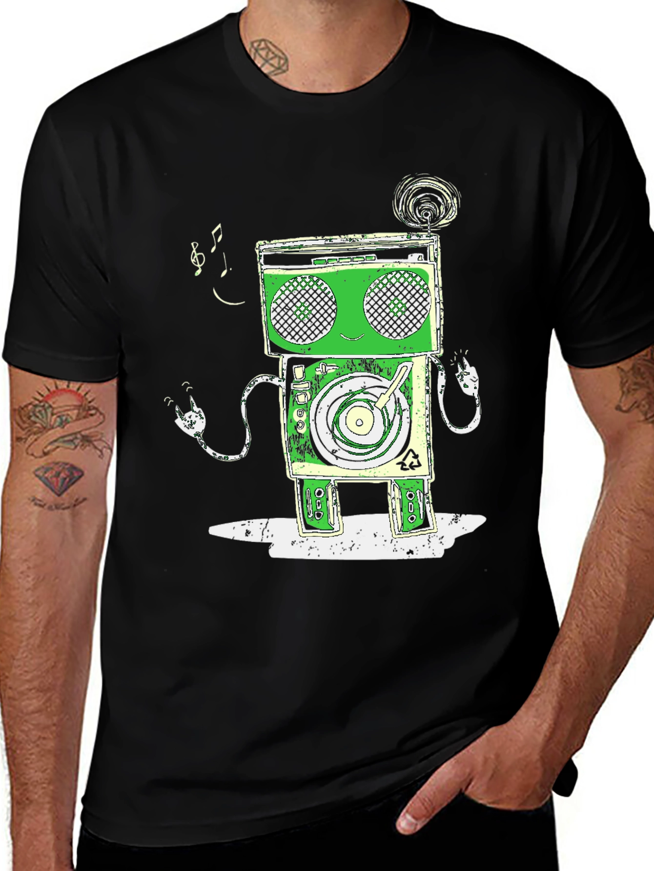 Variant 30 of Retro Robot Music T-Shirt - Black