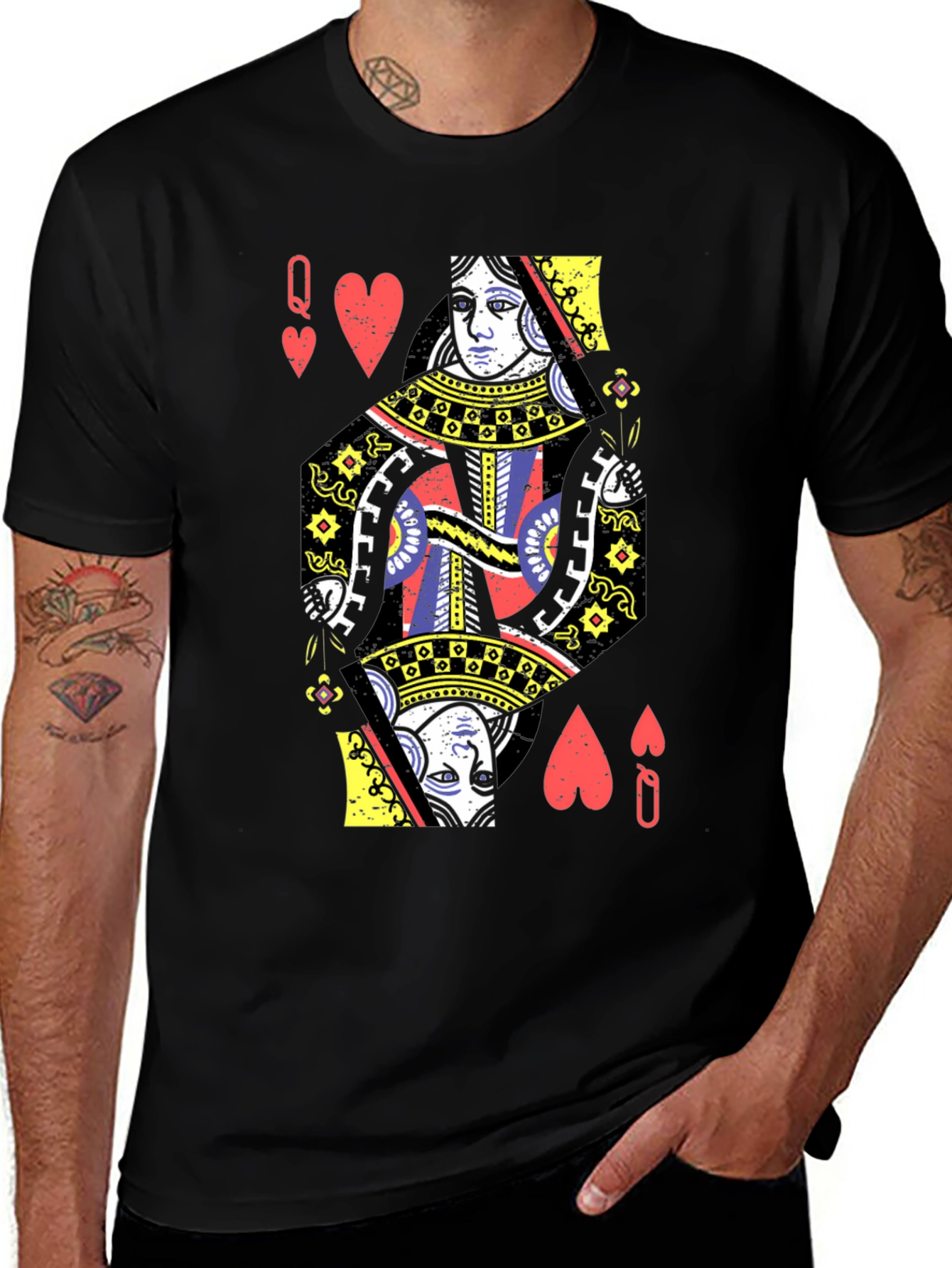 Variant 23 of Queen of Hearts Graphic Tee - Black Cotton Casual Shirt