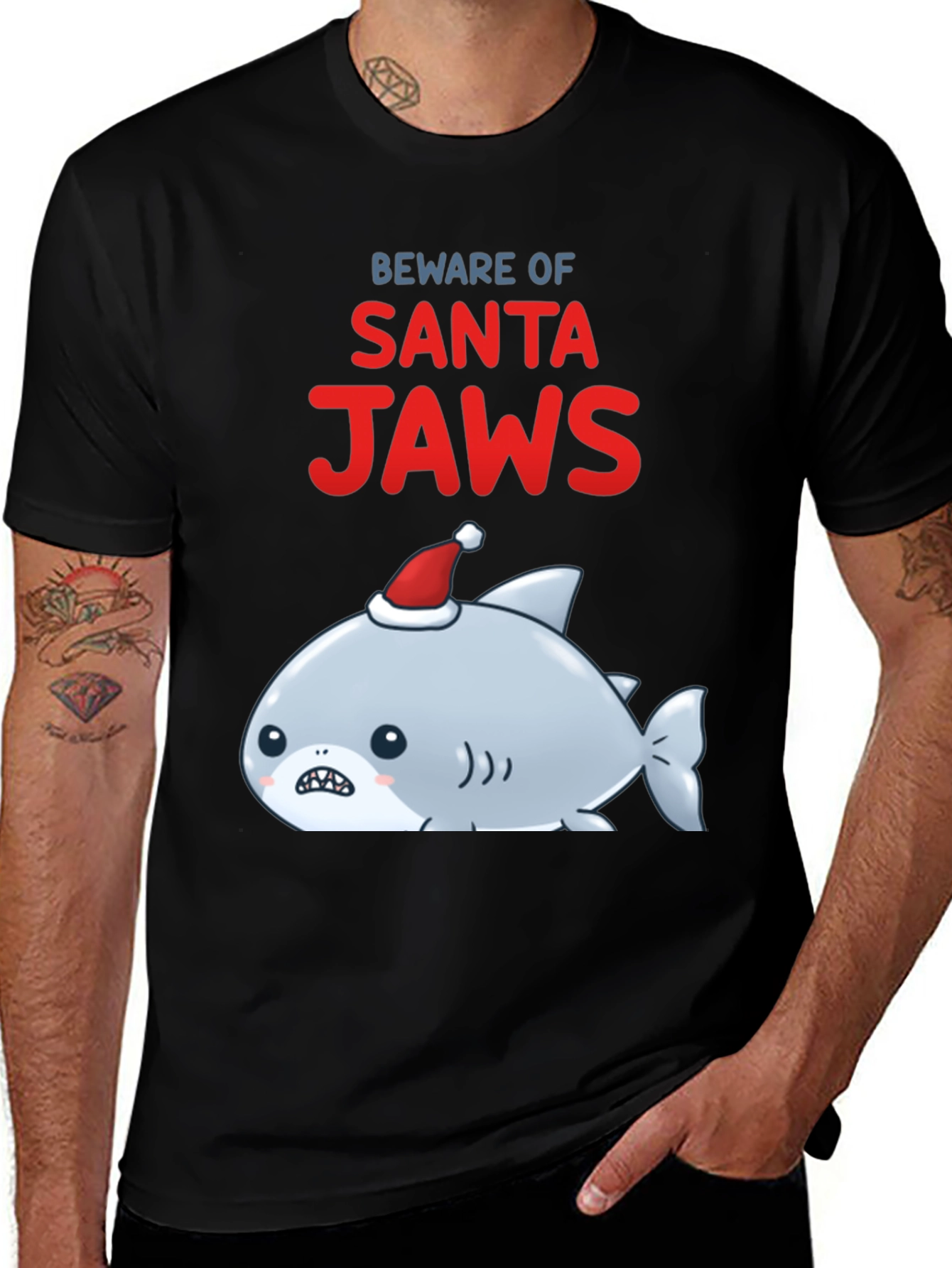 Beware of Santa Jaws Funny Christmas T-Shirt