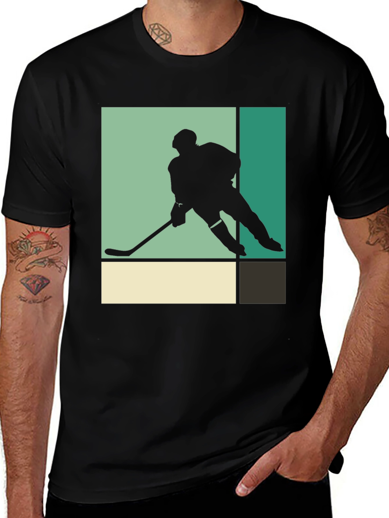 Variant 29 of Retro Hockey Player Graphic Tee - Black