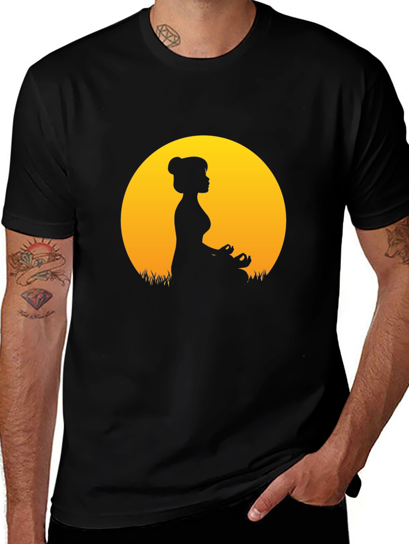 Variant 24 of Meditating Woman T-Shirt - Black Yoga Shirt