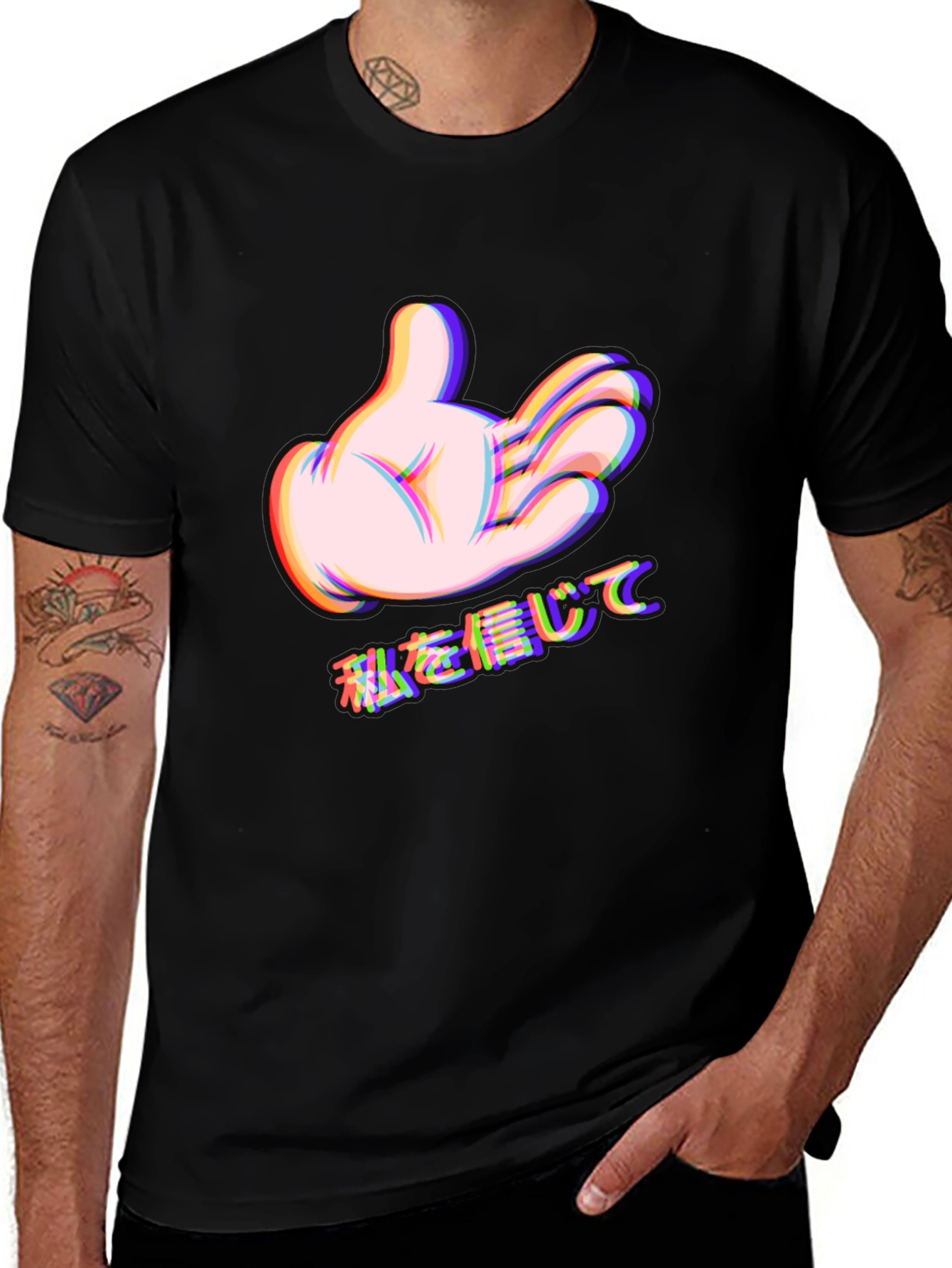 Cartoon Hand Graphic Black Tee - Trust Me Design