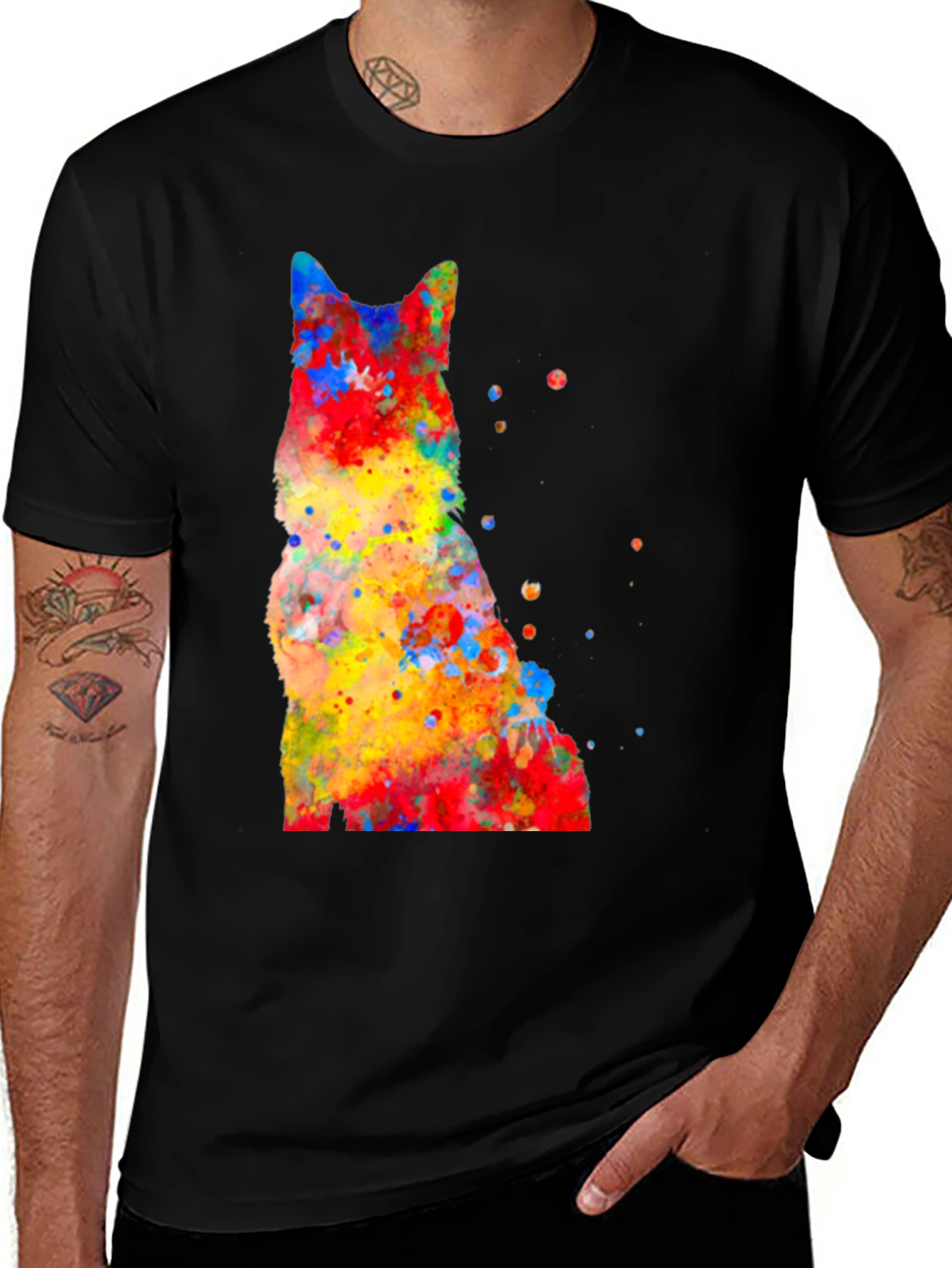 Variant 8 of Abstract Watercolor Dog Print Black T-Shirt