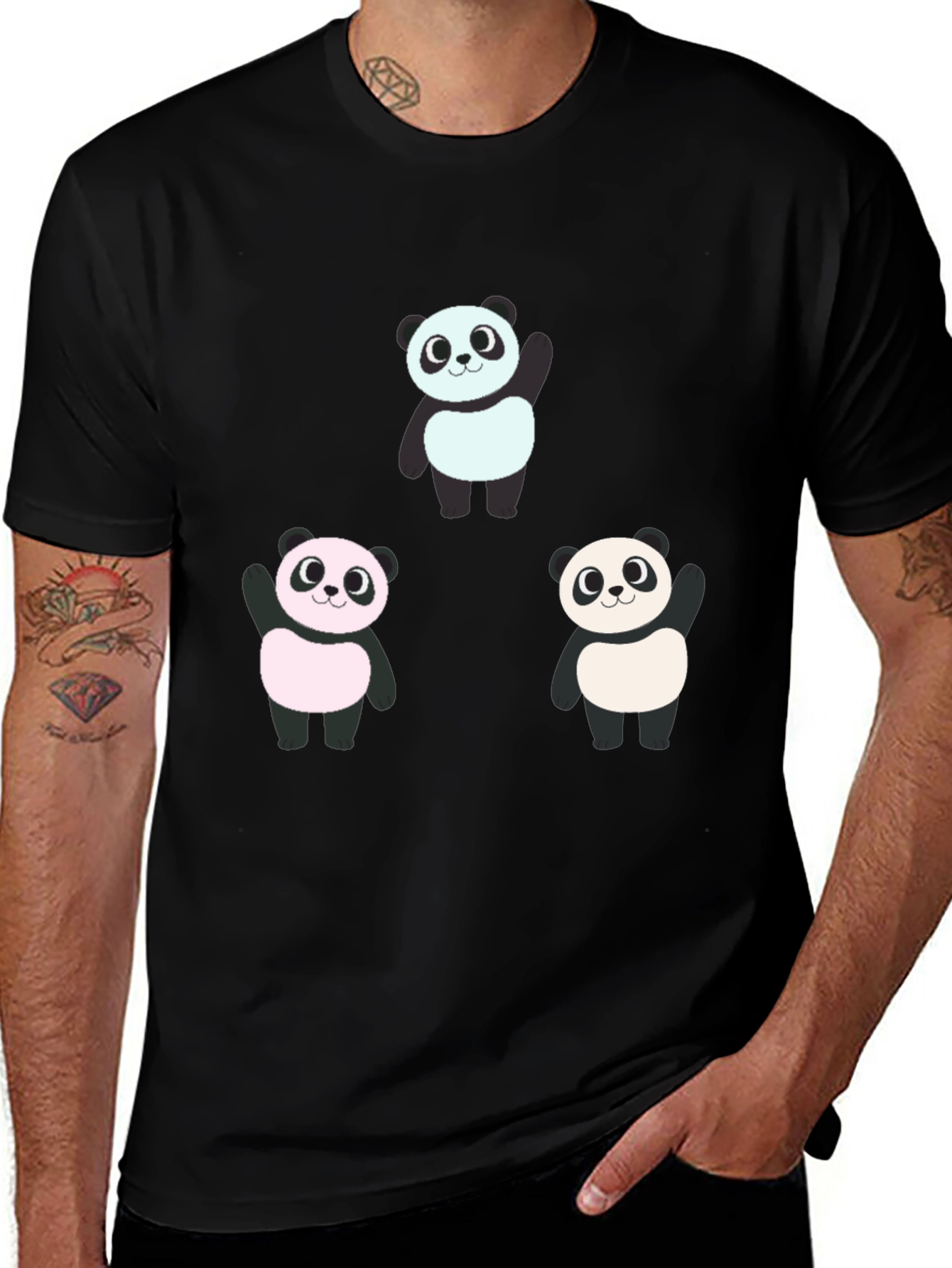 Variant 4 of Cute Panda Graphic Tee - Black Cotton Blend