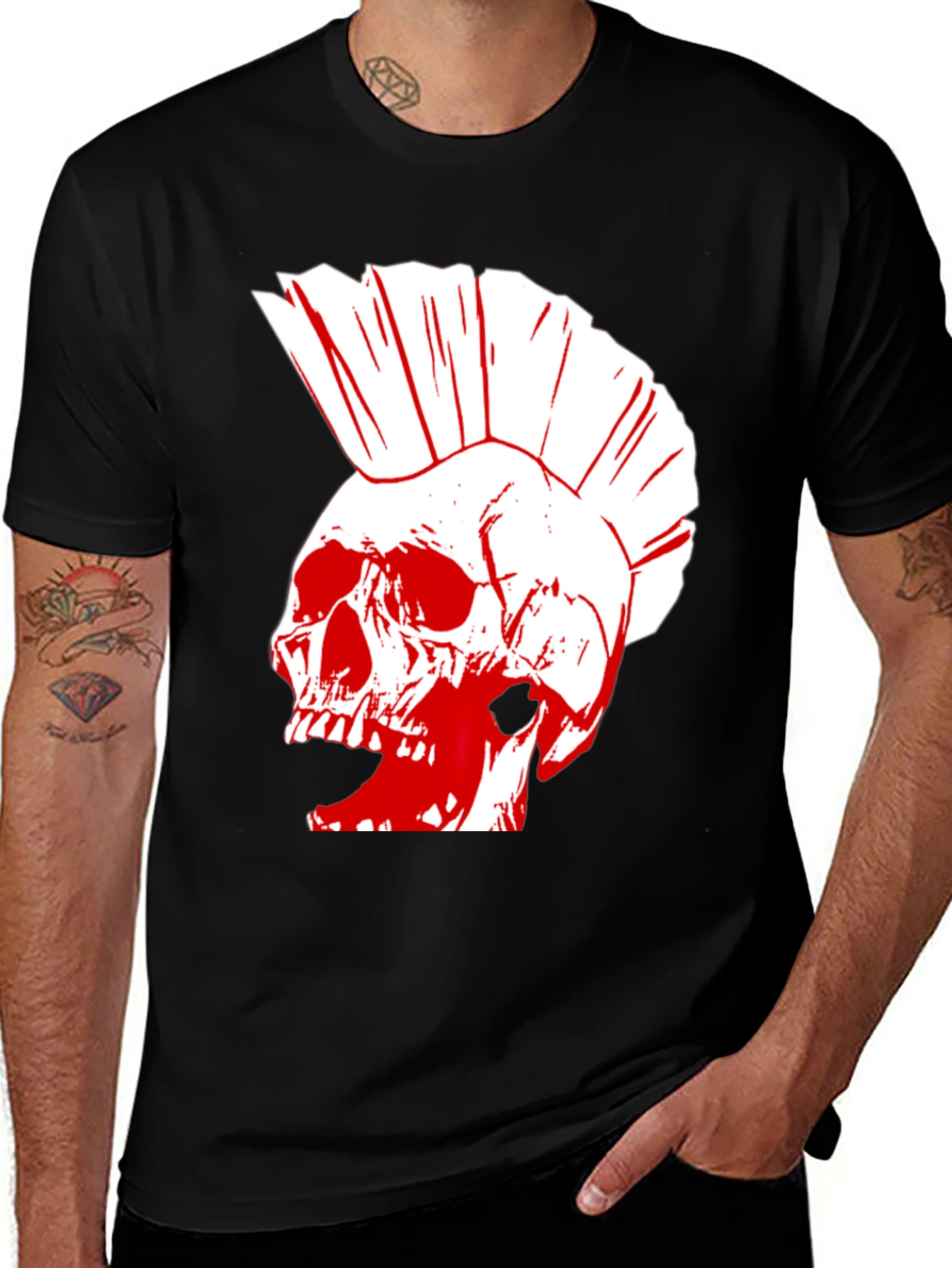Black Punk Skull Graphic T-Shirt main image