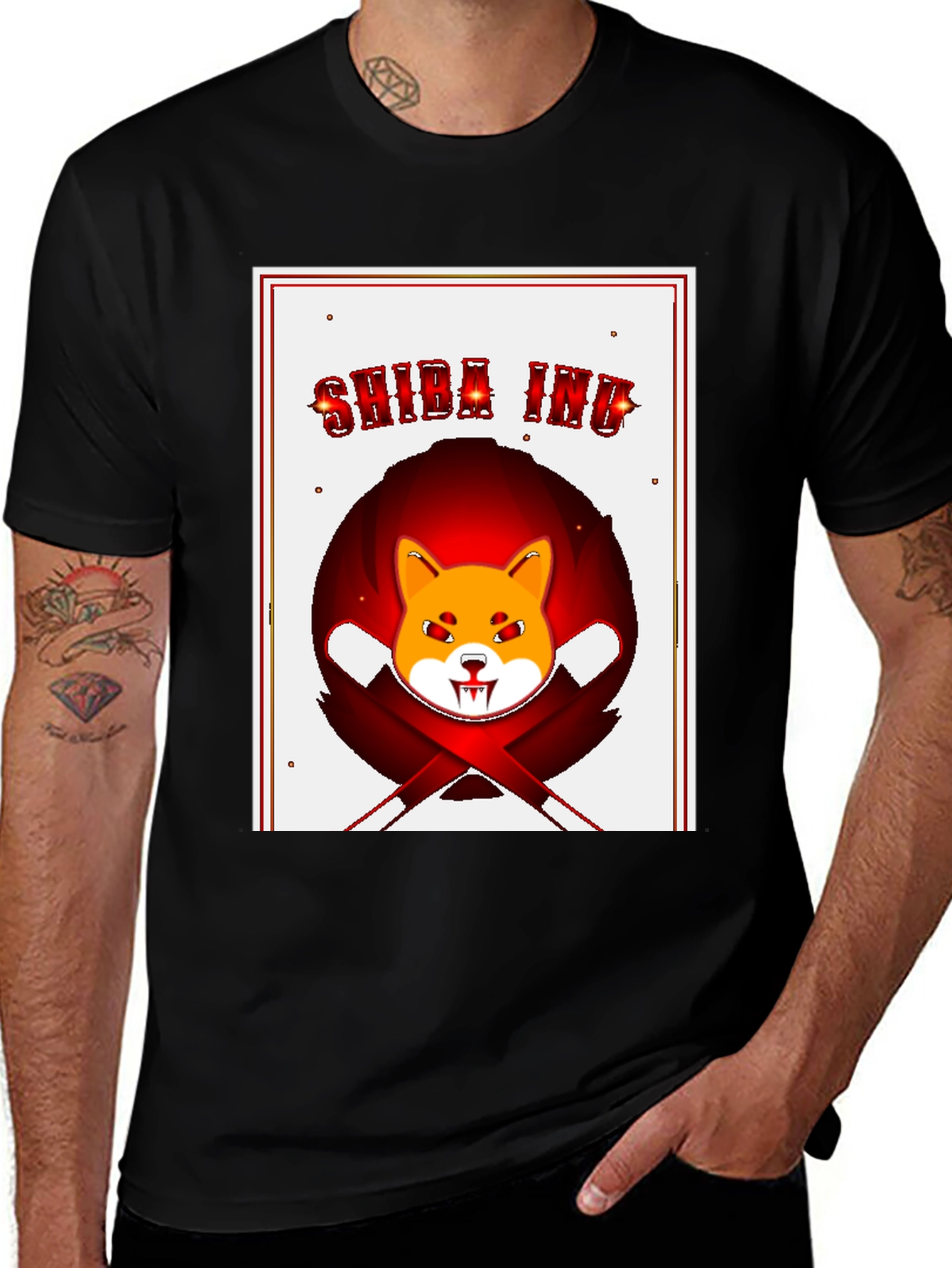 Shiba Inu Graphic Print Black T-Shirt