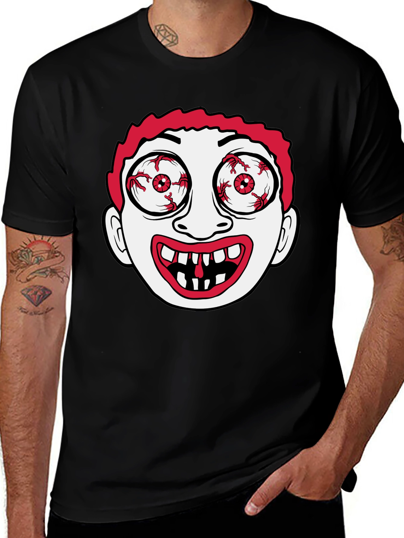 Variant 13 of Creepy Cartoon Face Black T-Shirt