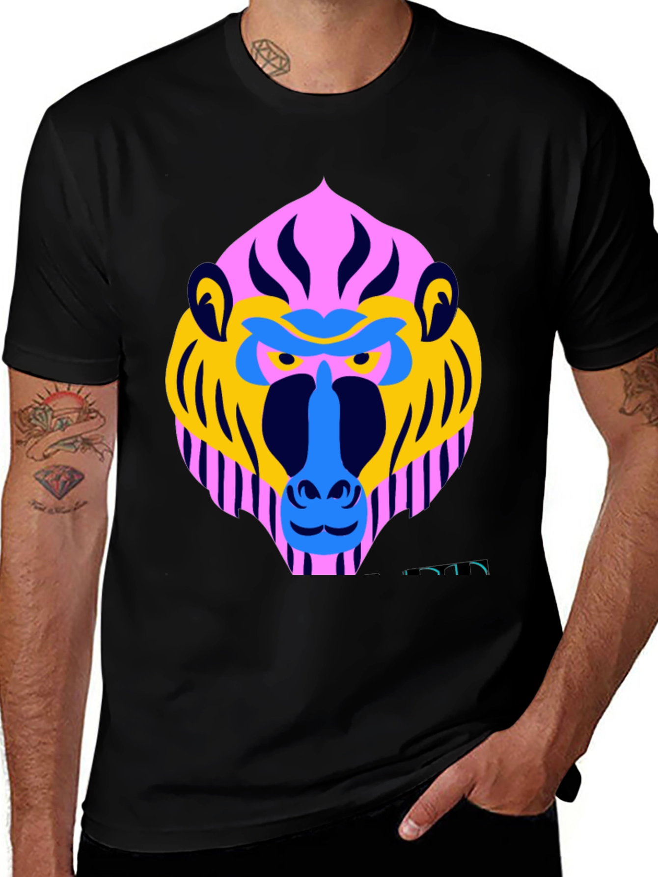 Variant 5 of Vibrant Baboon Graphic Black T-Shirt - Unique Animal Design