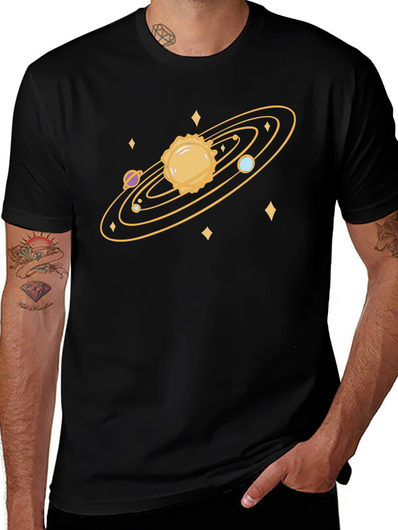 Variant 28 of Cosmic Tee: Solar System Graphic Print Black T-Shirt
