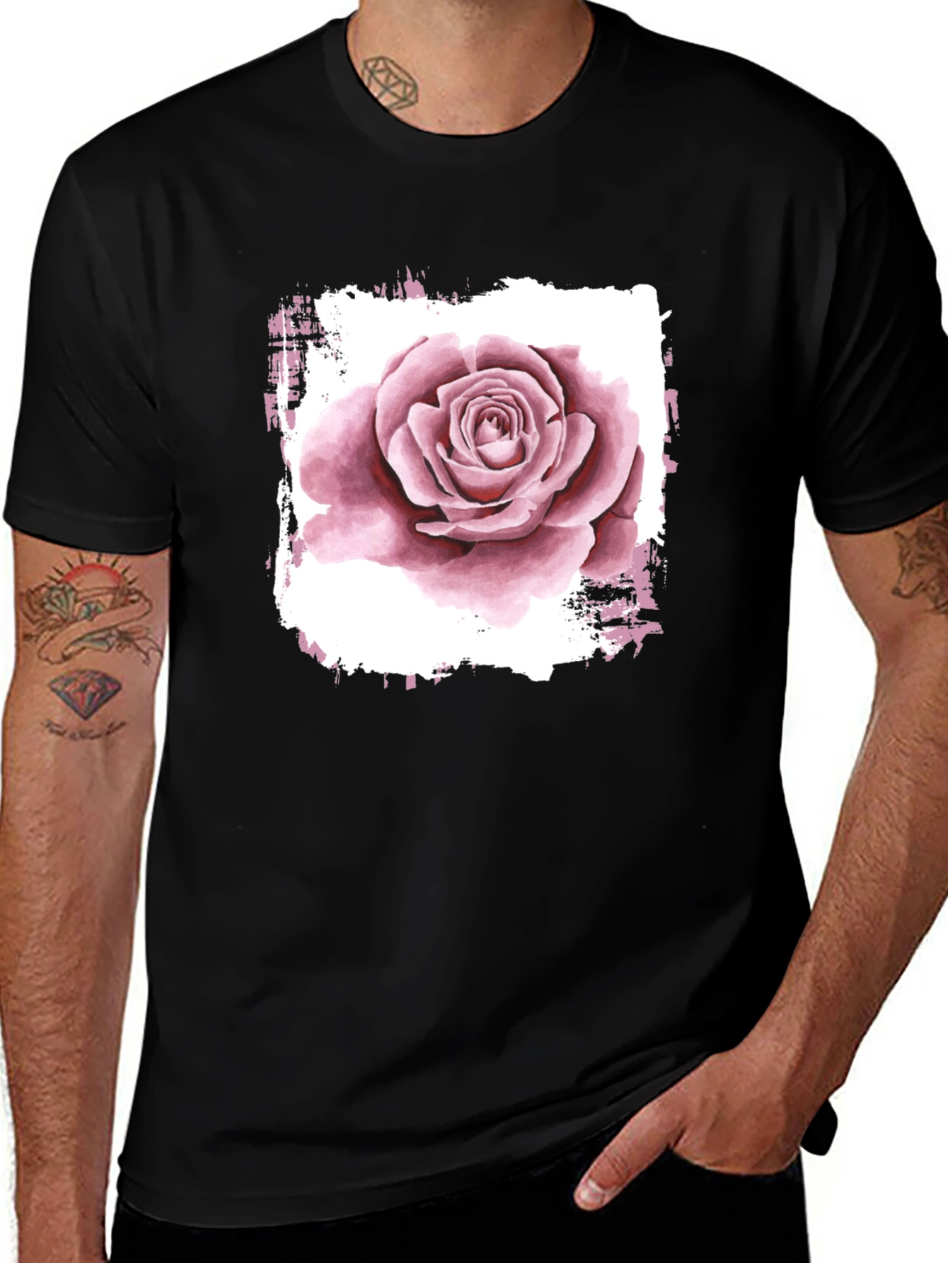 Variant 2 of Rose Graphic Print Black T-Shirt