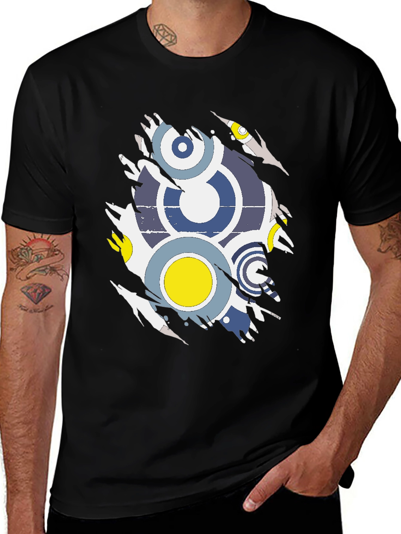 Variant 15 of Torn Graphic Tee - Retro Circle Design