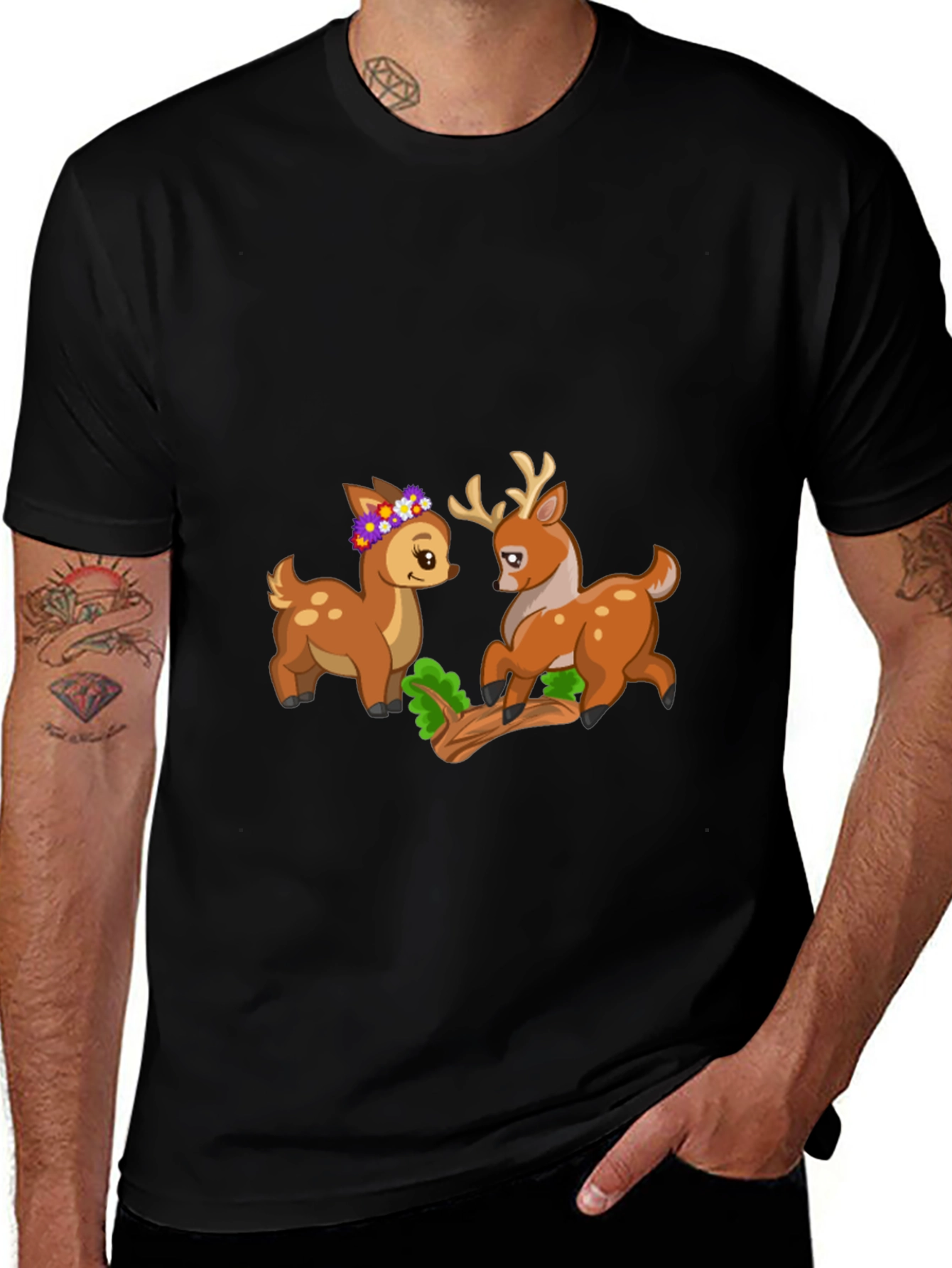 Variant 22 of Cute Deer Couple Black T-Shirt