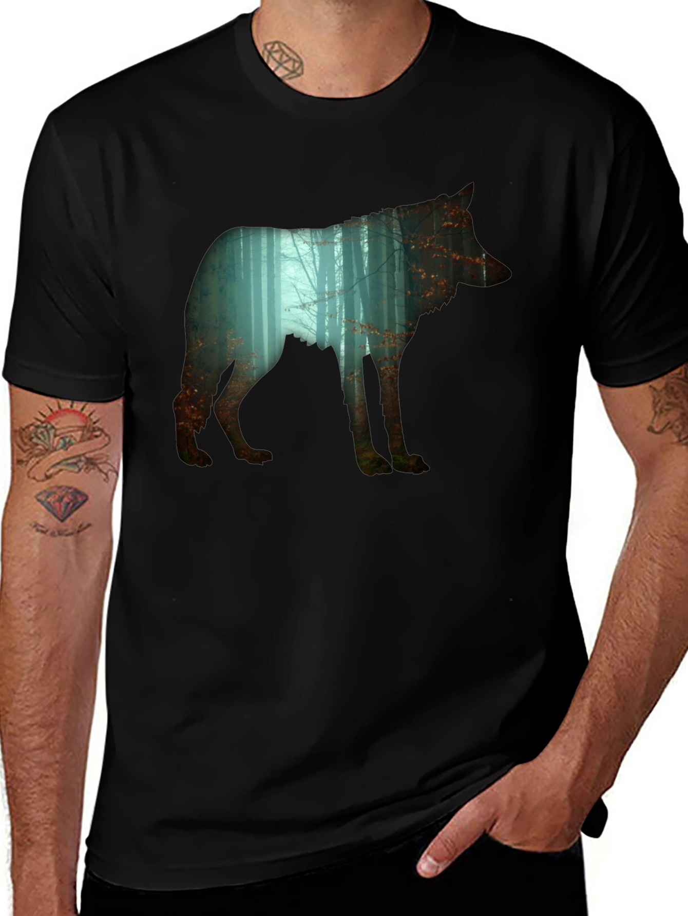 Variant 22 of Wolf Forest Graphic Black T-Shirt