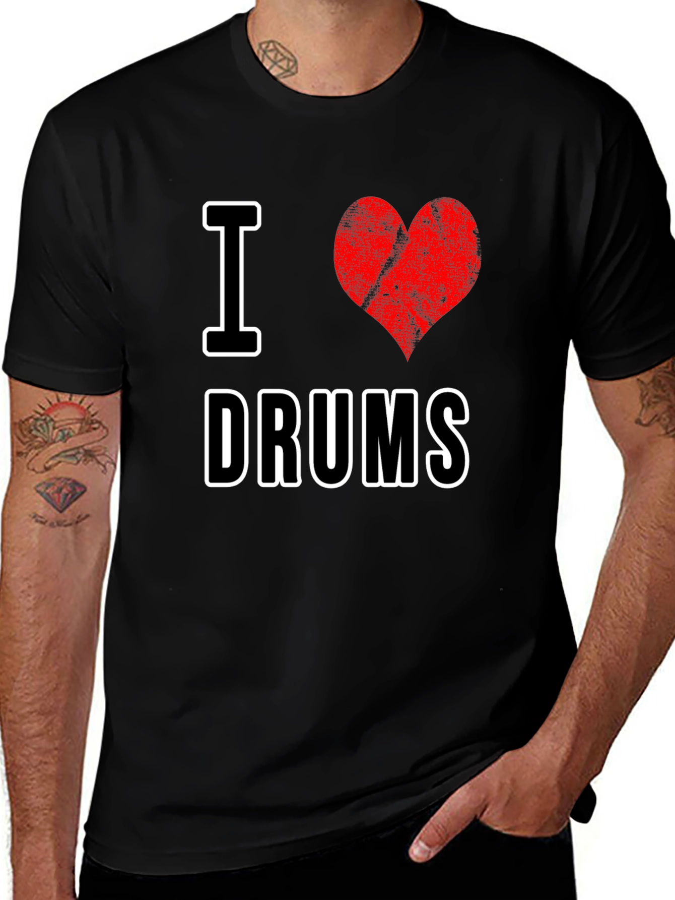 Variant 23 of I Heart Drums Graphic Tee - Black Cotton T-Shirt