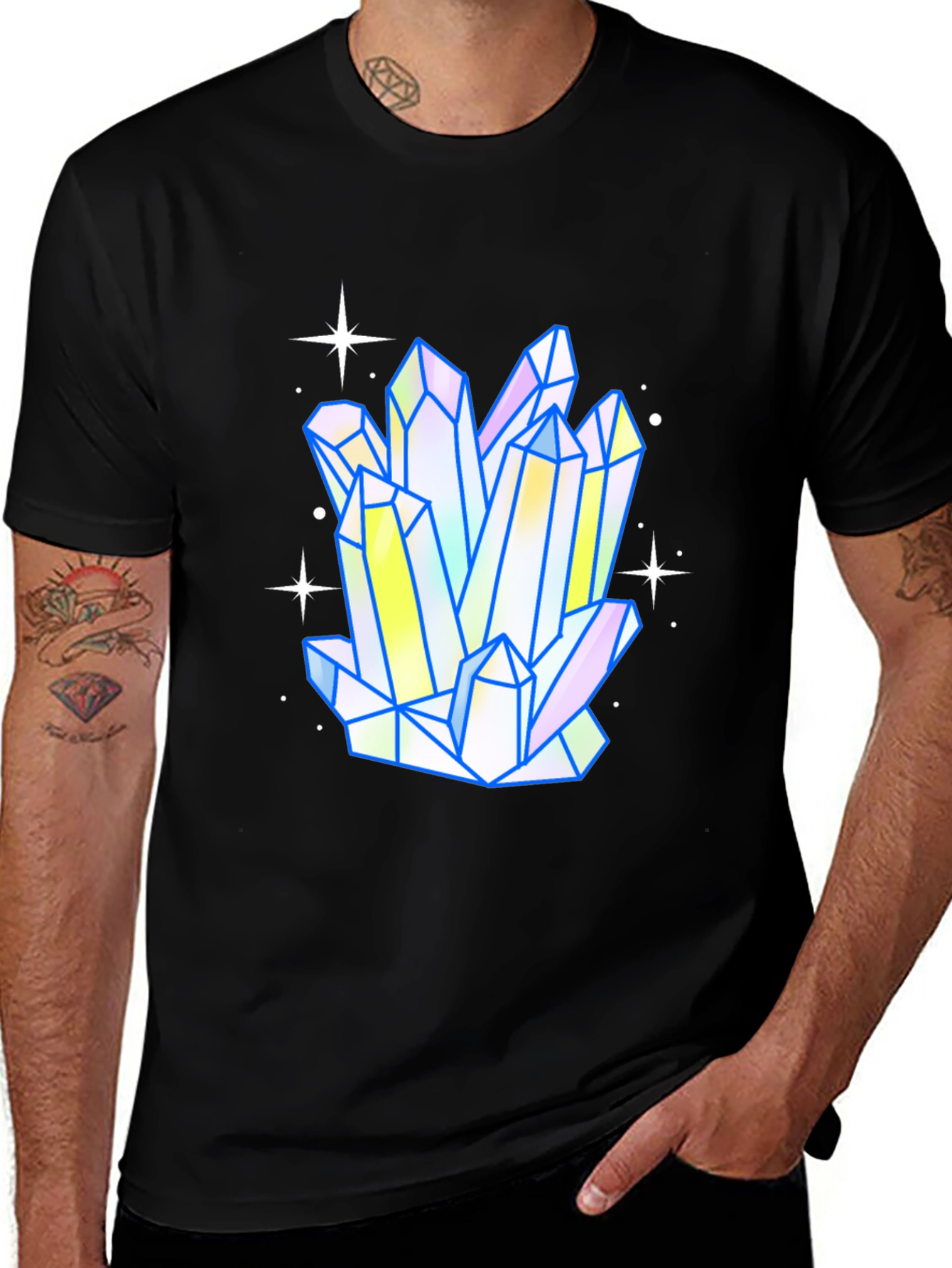 Variant 20 of Crystal Cluster Graphic Tee - Trendy Men's Black T-Shirt