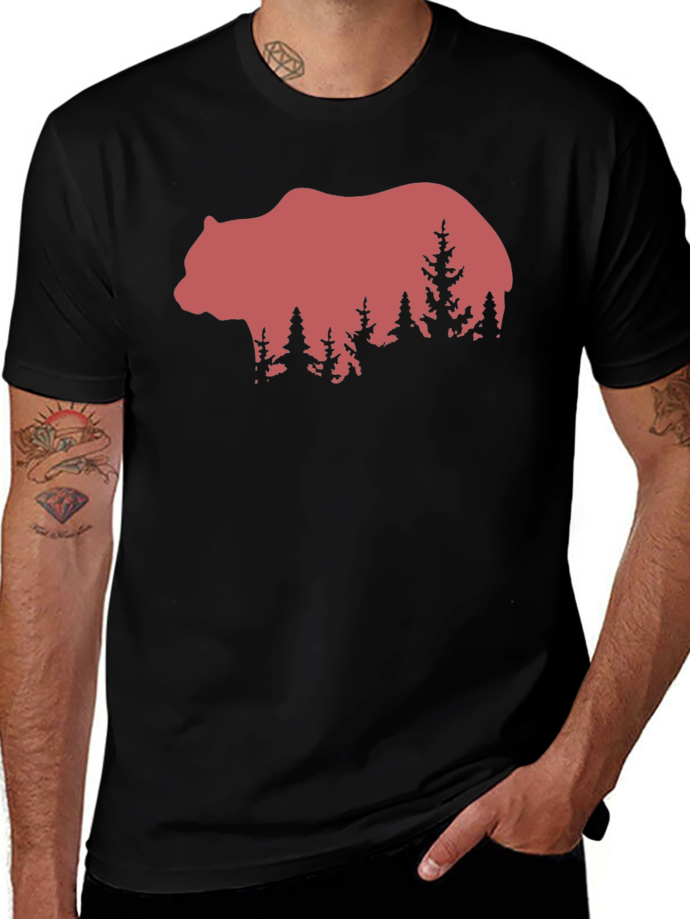 Variant 11 of Bear & Forest Graphic Tee - Nature Lover's Shirt