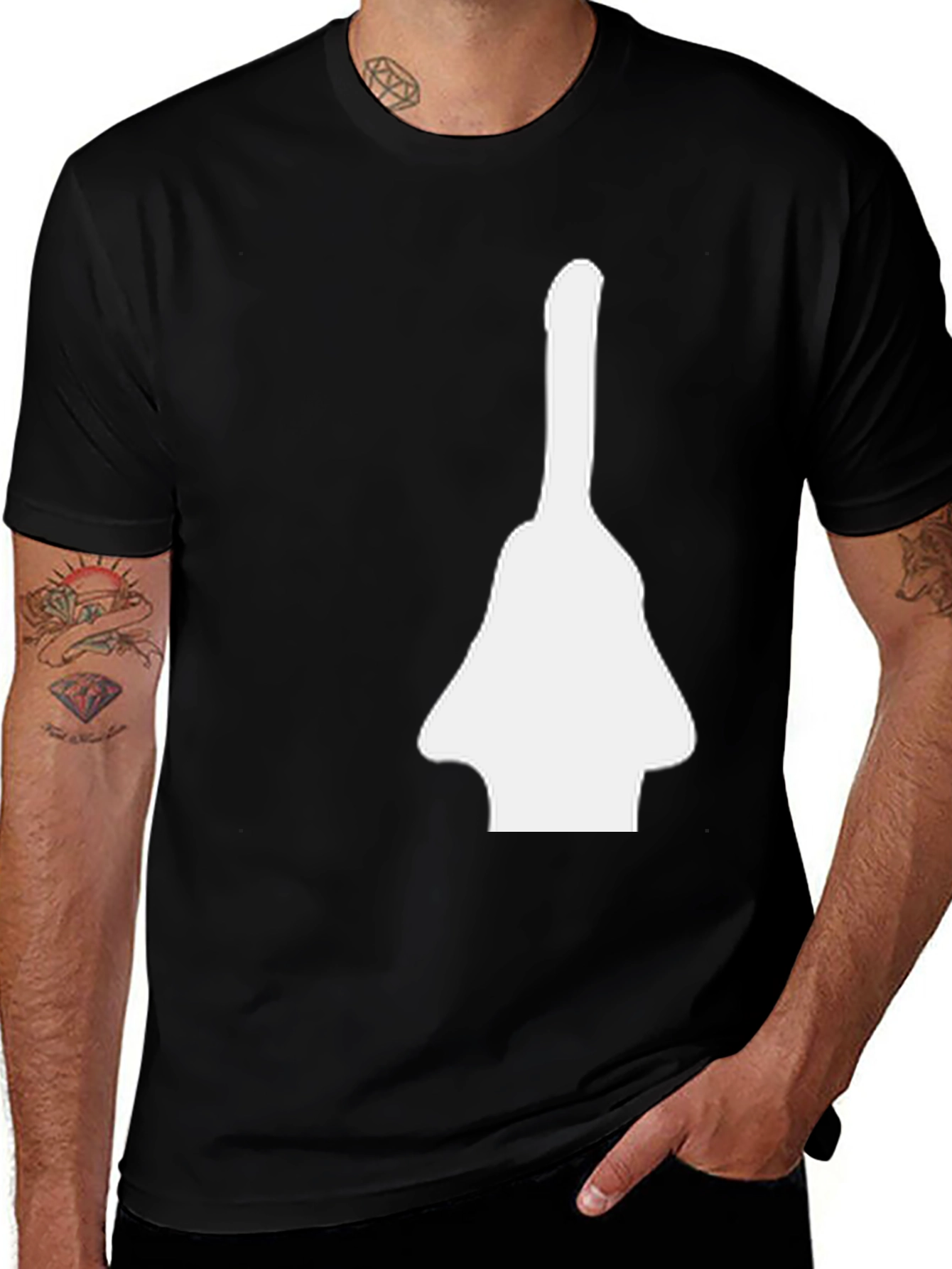 Variant 5 of Unique Graphic Tee - White Guitar Silhouette on Black