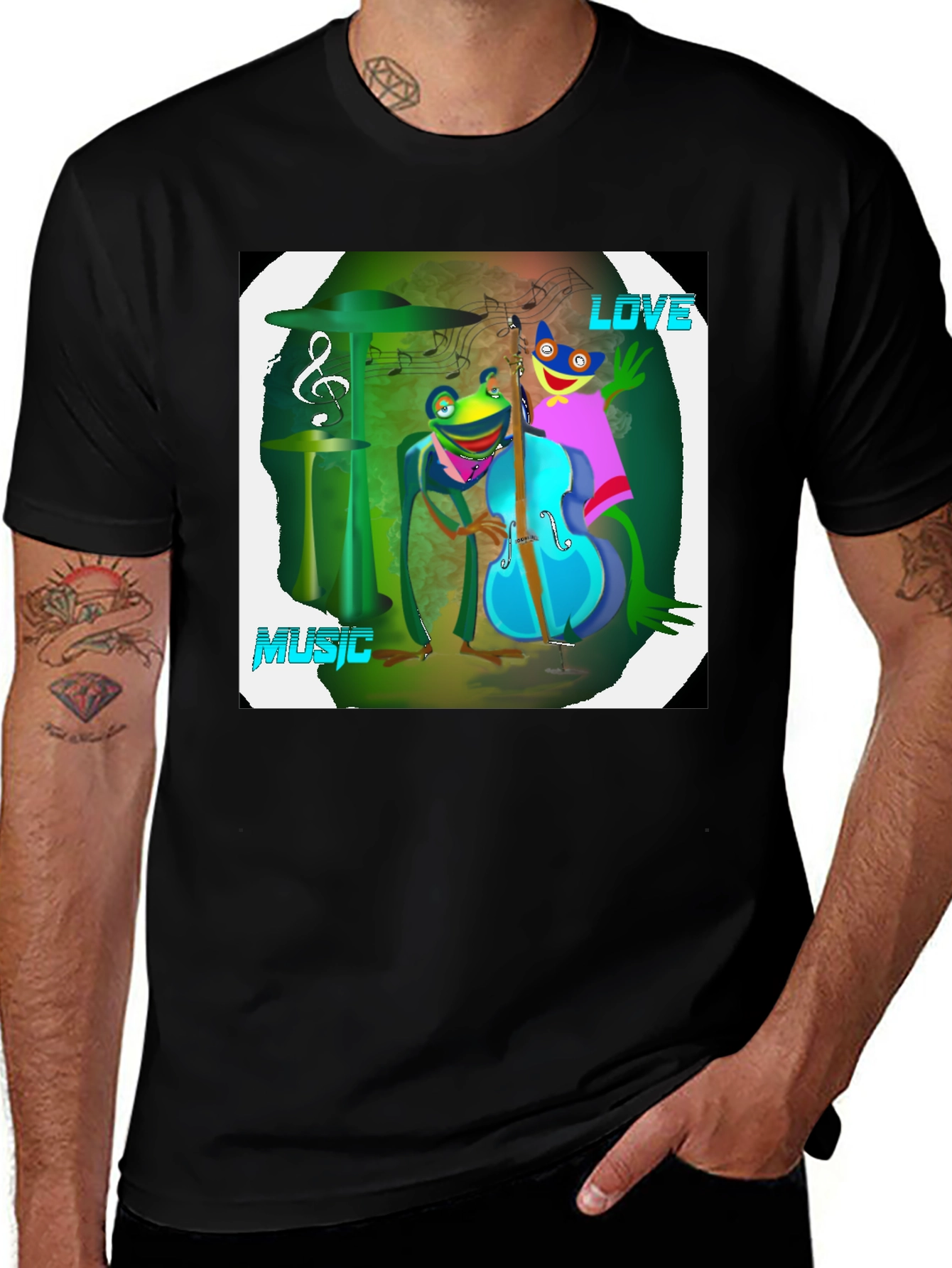 Variant 16 of Musical Frogs Graphic Tee - Love & Music Shirt
