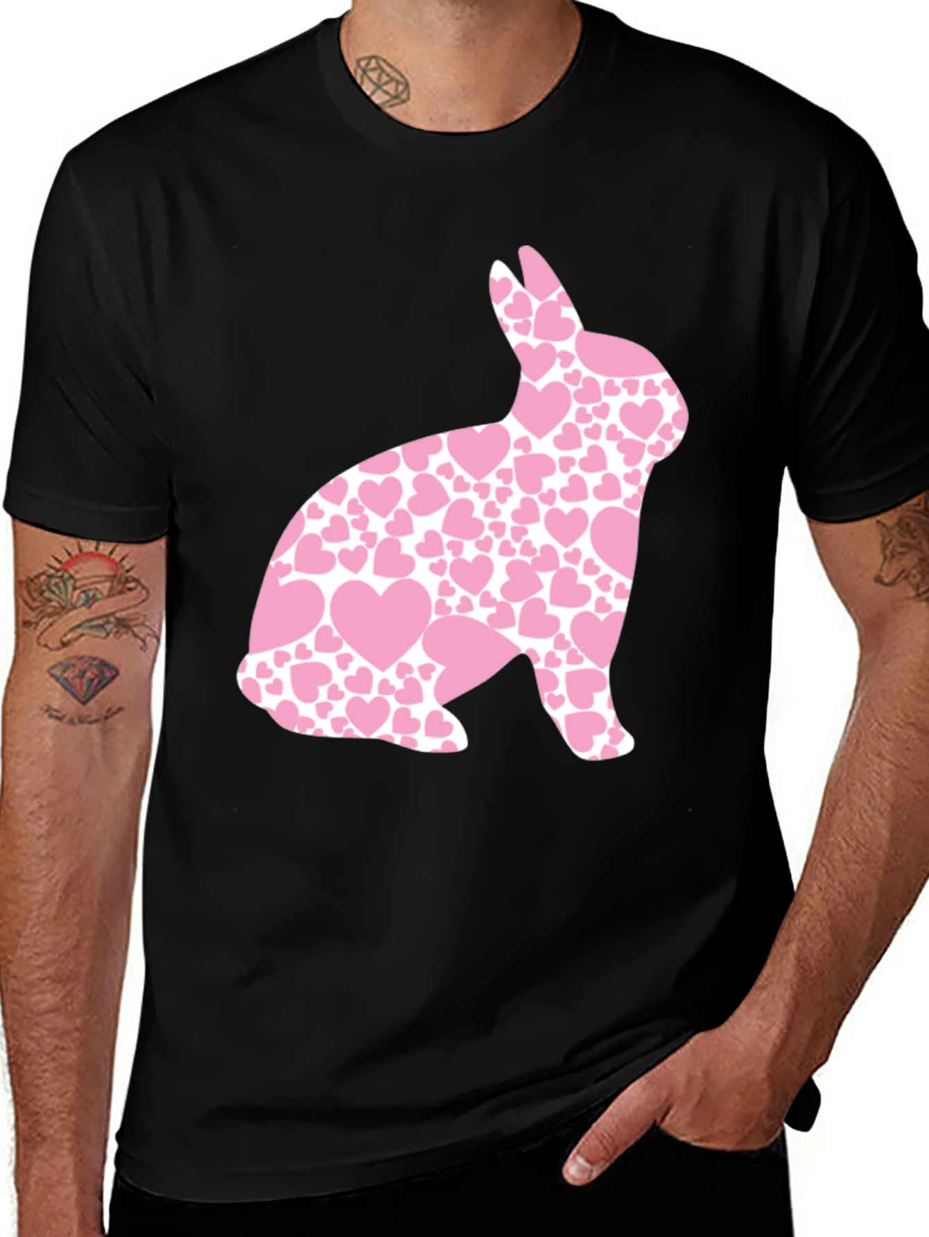 Variant 22 of Men's Black Easter Bunny Heart T-Shirt