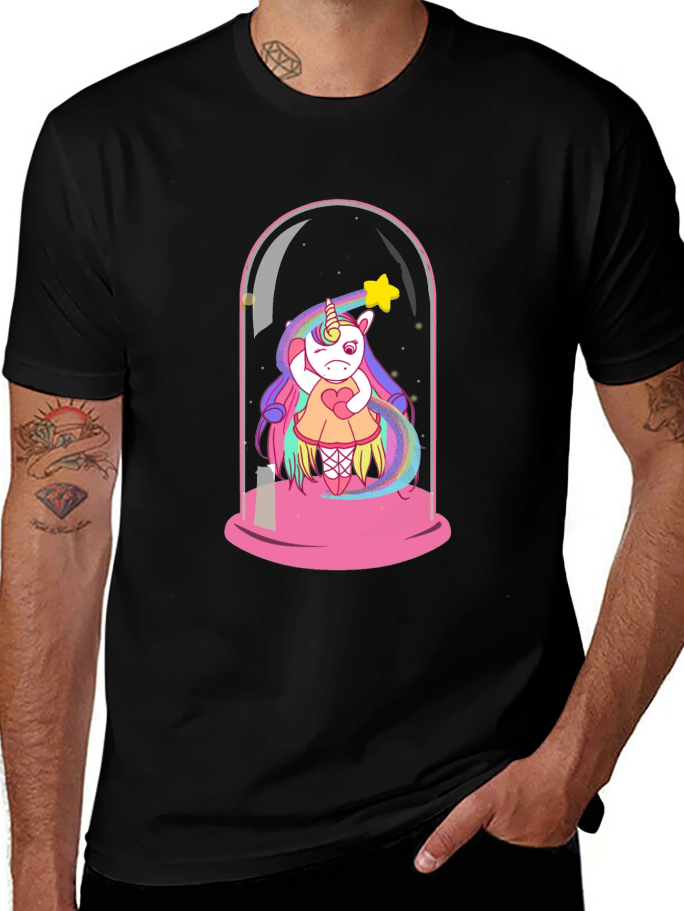 Unicorn in Dome Graphic Tee - Black Cotton T-Shirt