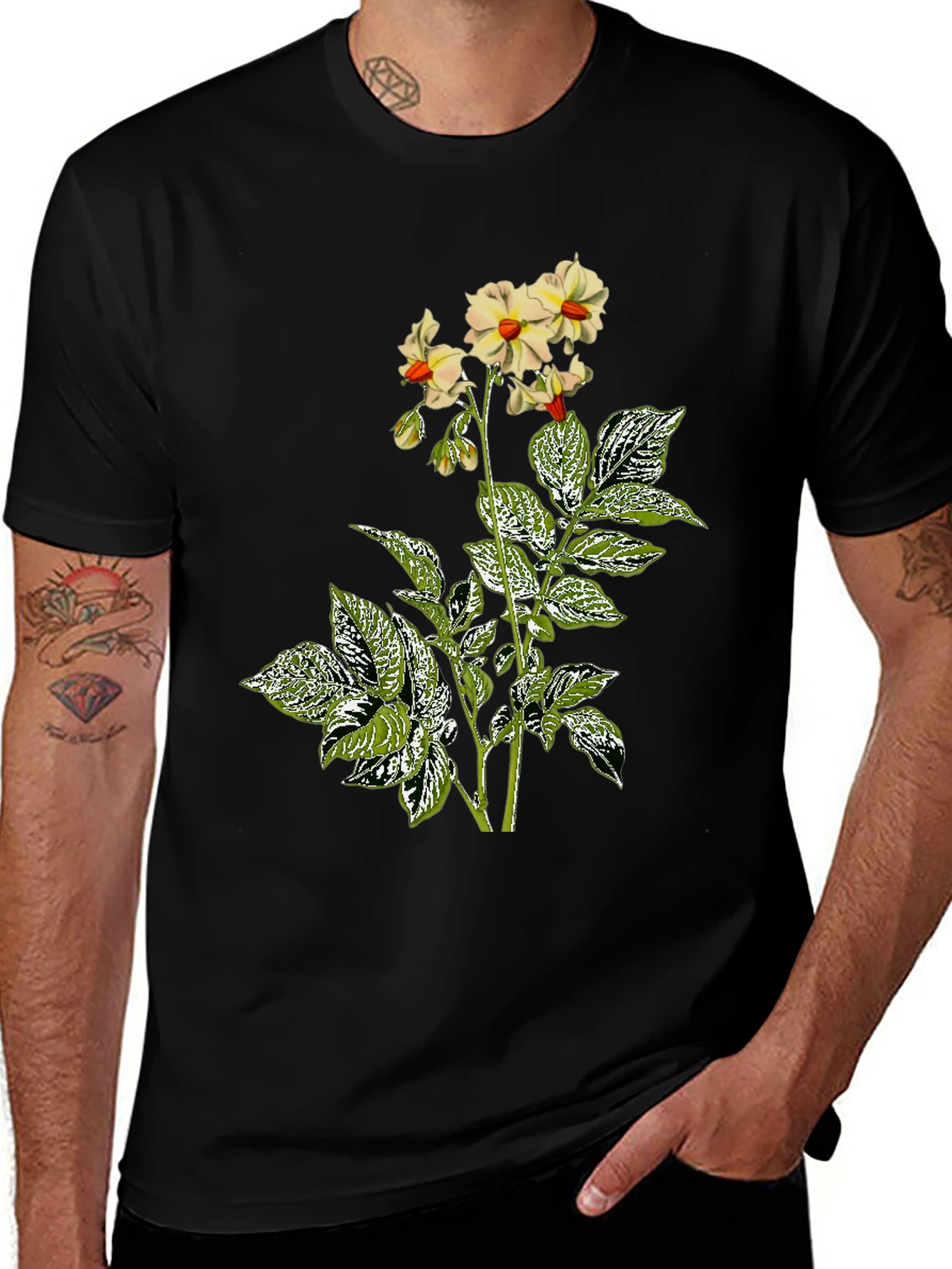 Variant 29 of Floral Potato Plant Graphic Tee - Black