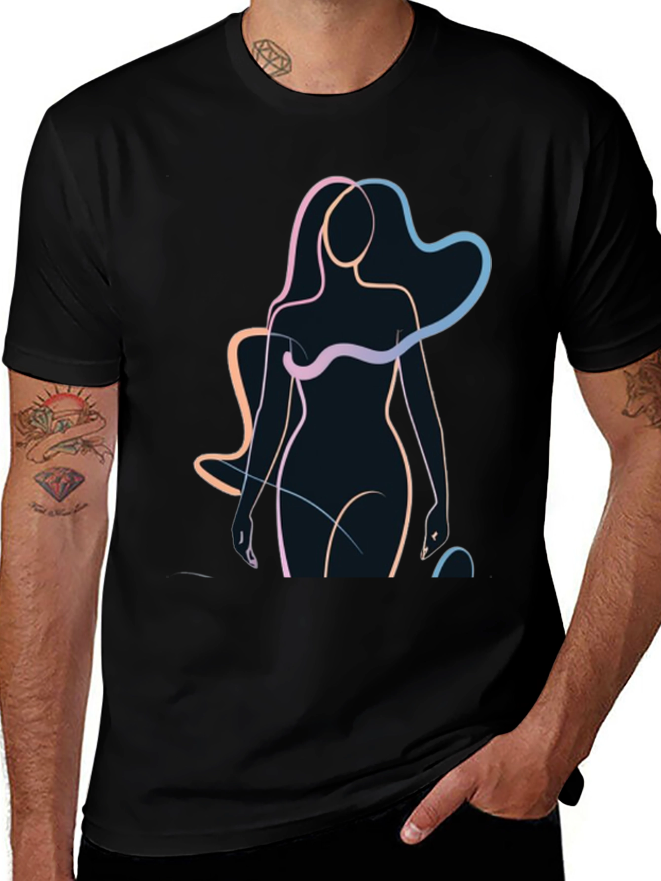 Variant 6 of Abstract Woman Line Art Black T-Shirt